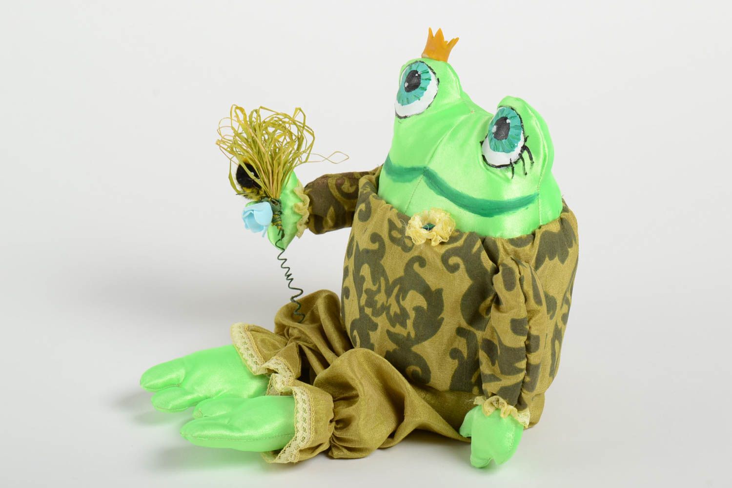 Мягкая игрушка лягушка зеленая авторского дизайна из хлопка ручной работы фото 5