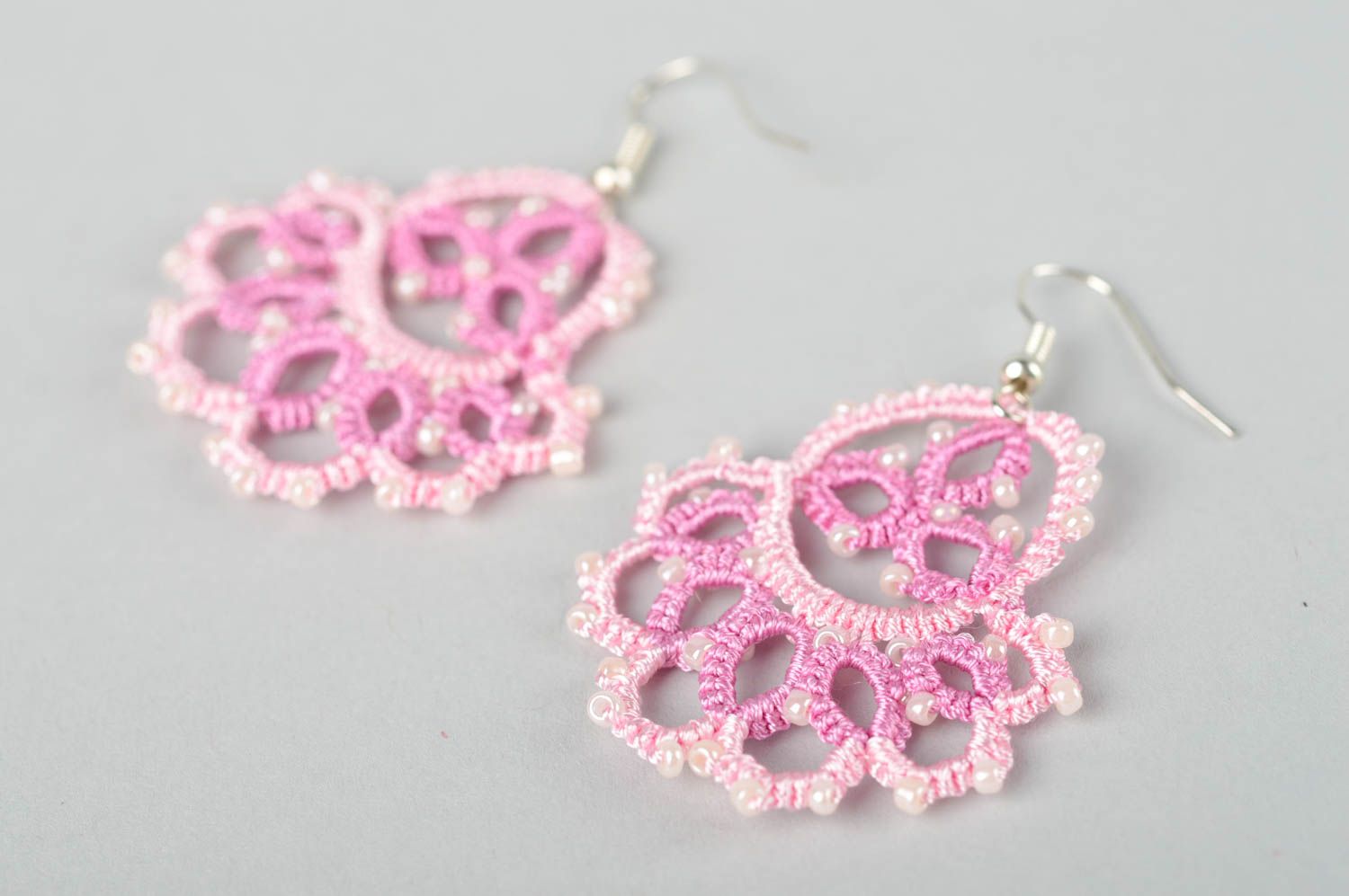 Handmade woven lace earrings textile earrings with beads accessories for girls photo 2