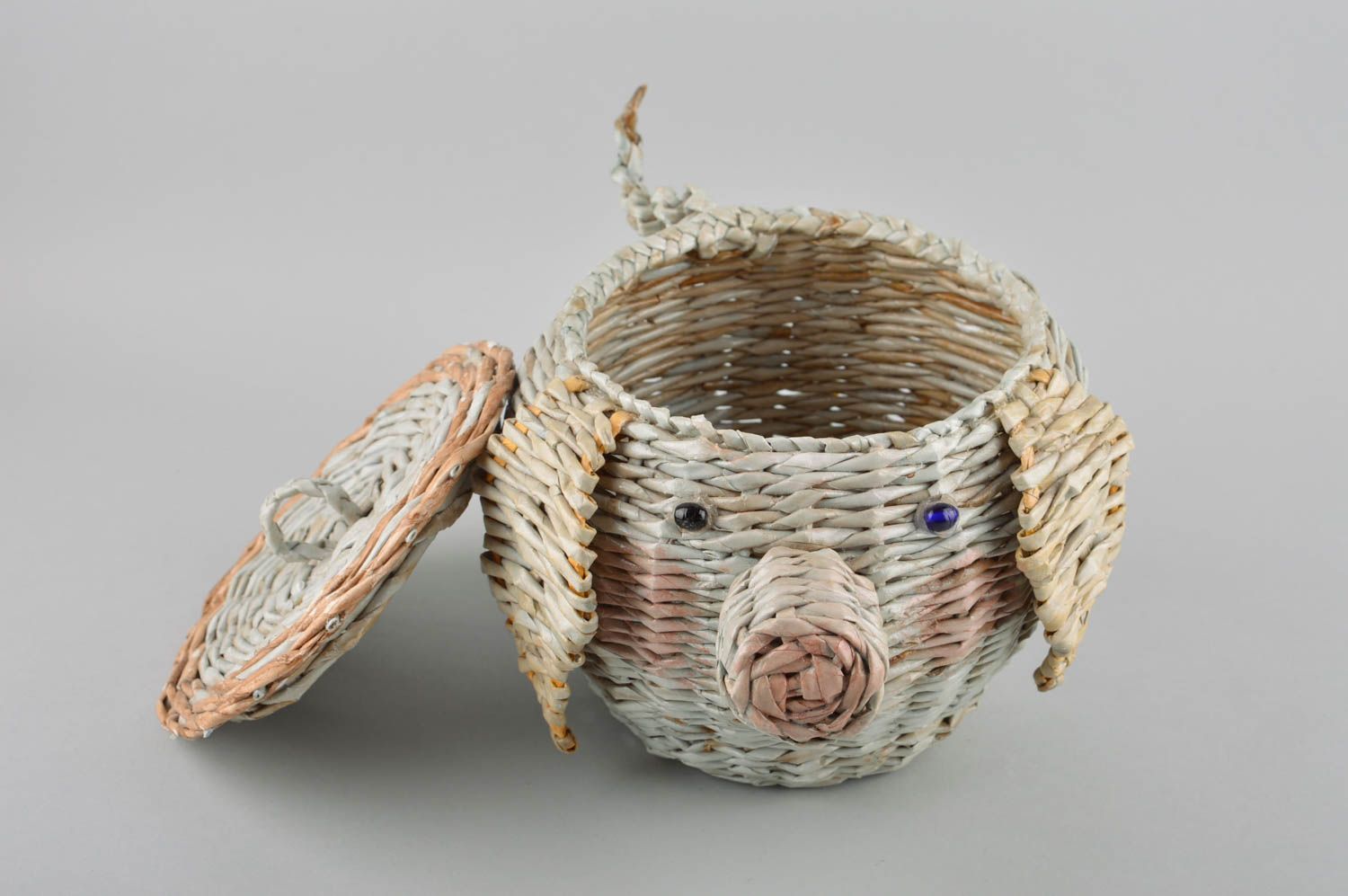 Handmade wicker basket gift basket piggy handmade basket unusual gift home decor photo 4