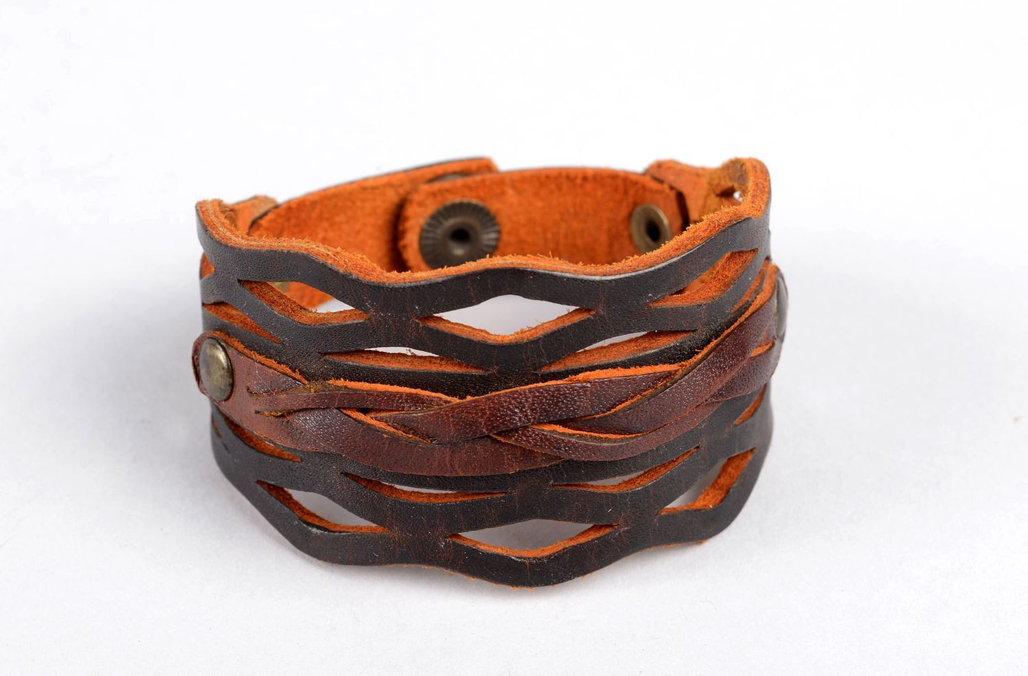 Handmade designer leather bracelet stylish wrist accessory unusual bracelet photo 1