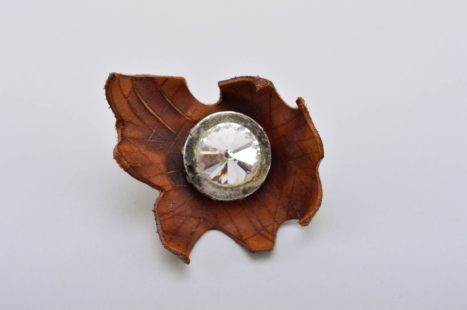 Bague en cuir Bijou fait main métallique avec cristal Cadeau pour femme photo 2