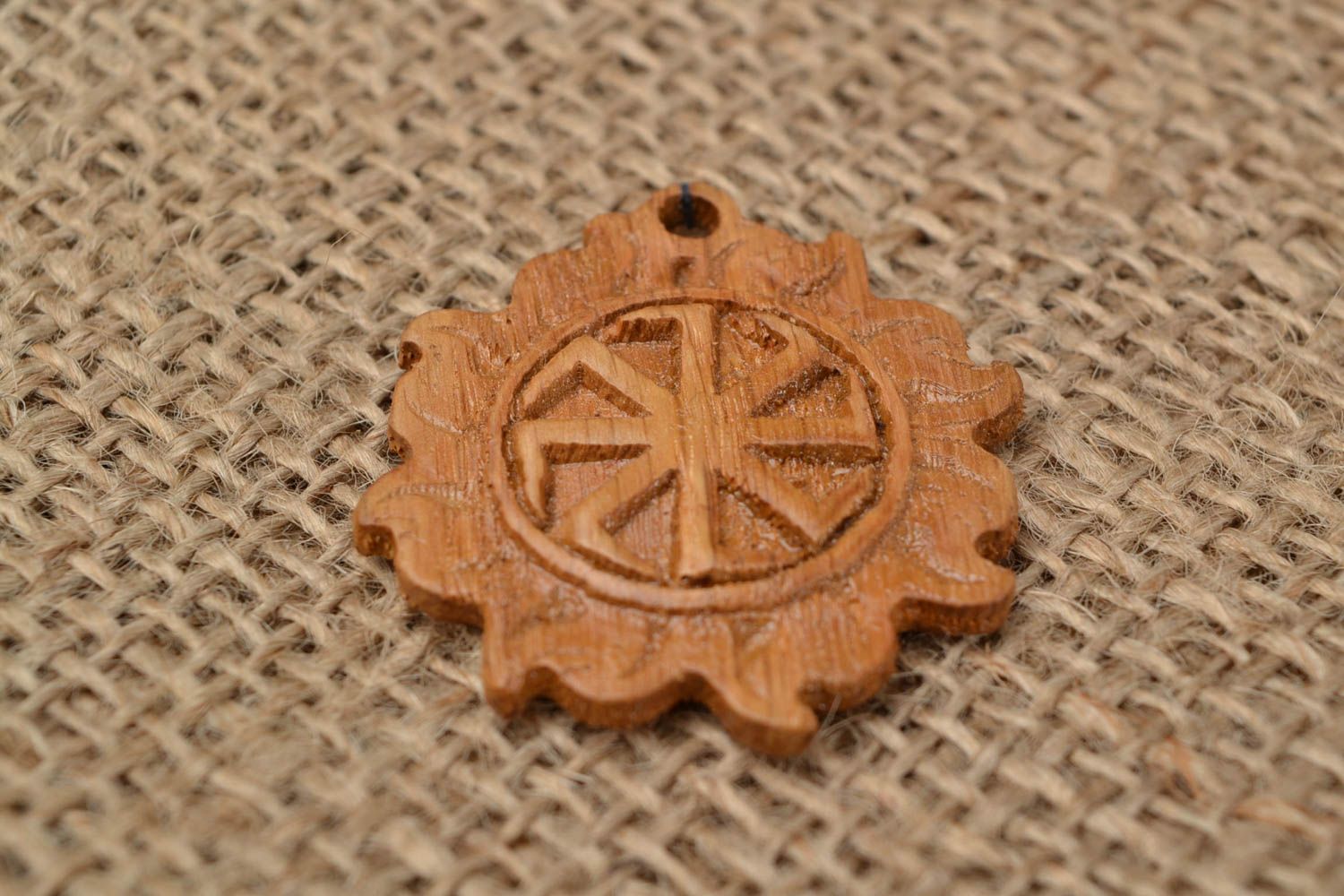 Handmade Slavonic amulet Kolovrat wooden handmade carved pendant photo 1