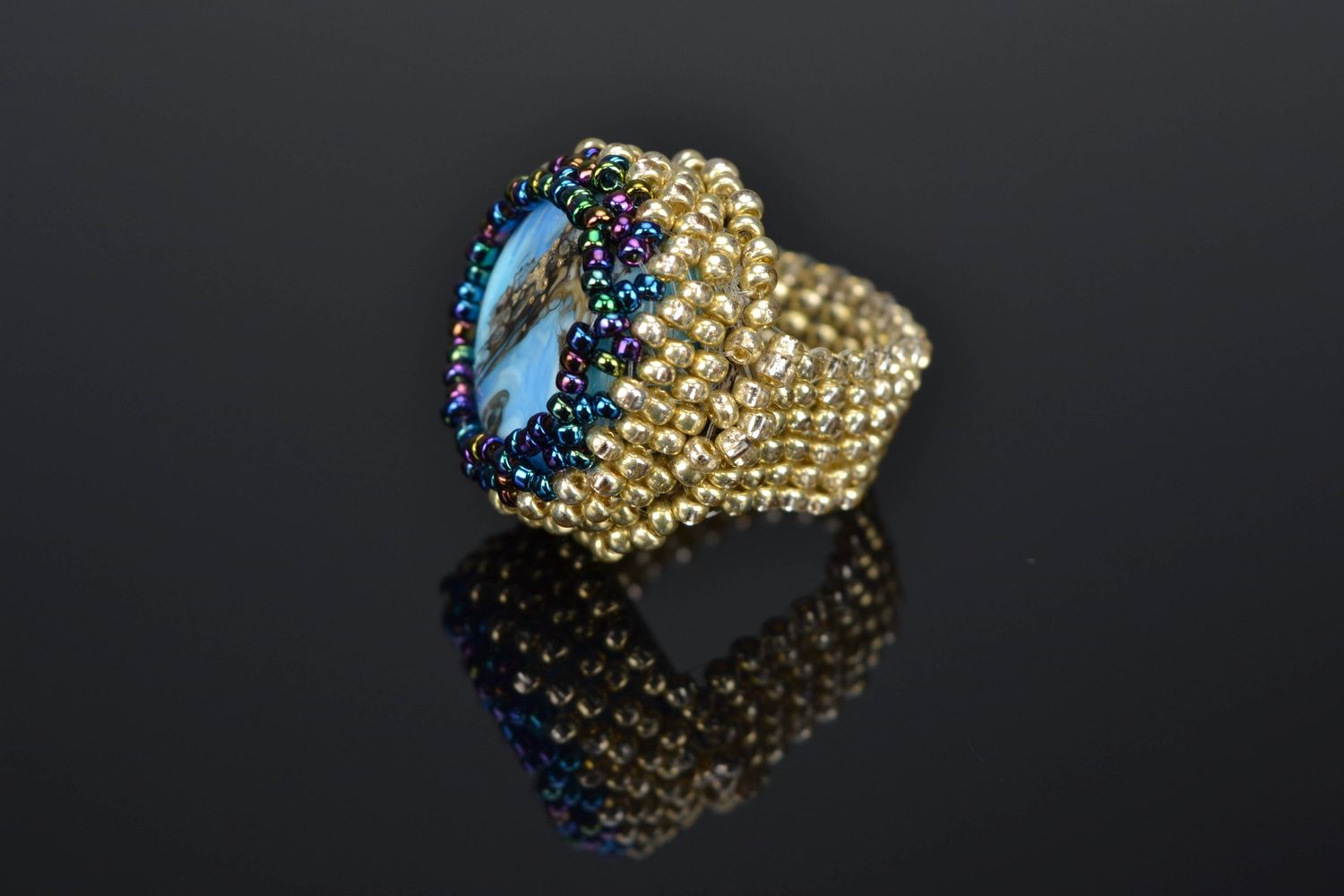 Handmade beaded ring with Murano glass photo 1