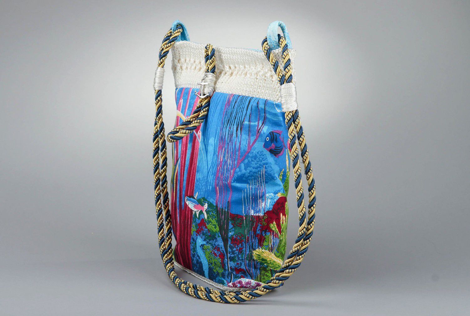 Bag with marine print, handmade photo 1