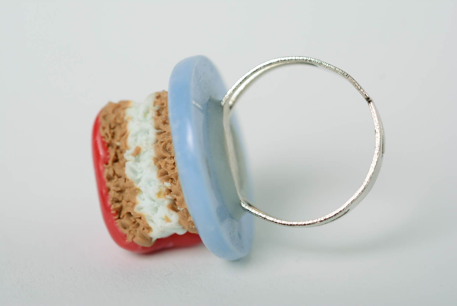 Runder schöner handmade Ring aus Polymerton verstellbar Designer Handarbeit Torte foto 5