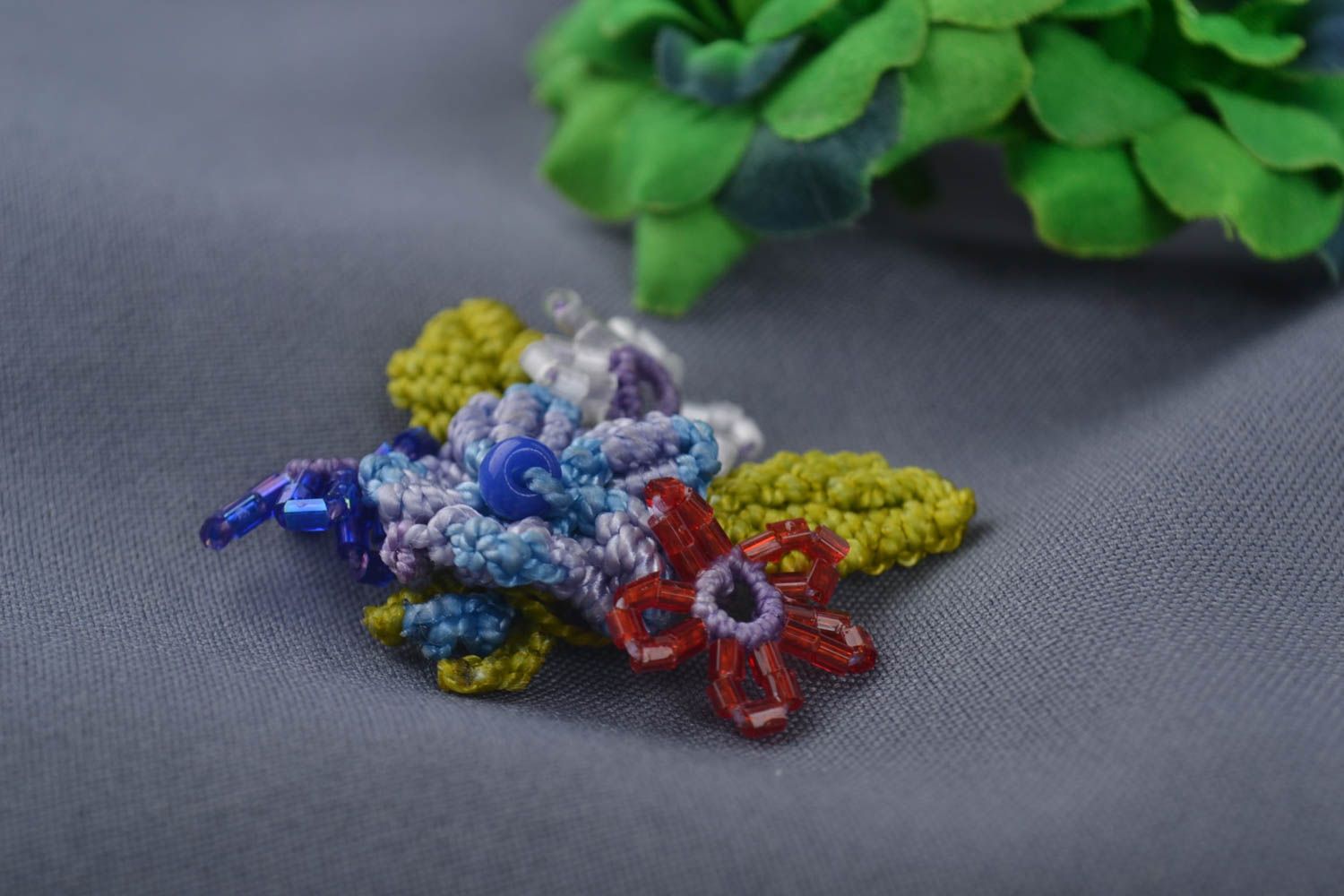 Украшение ручной работы брошь цветок плетеная брошь разноцветная макраме анкарс фото 1