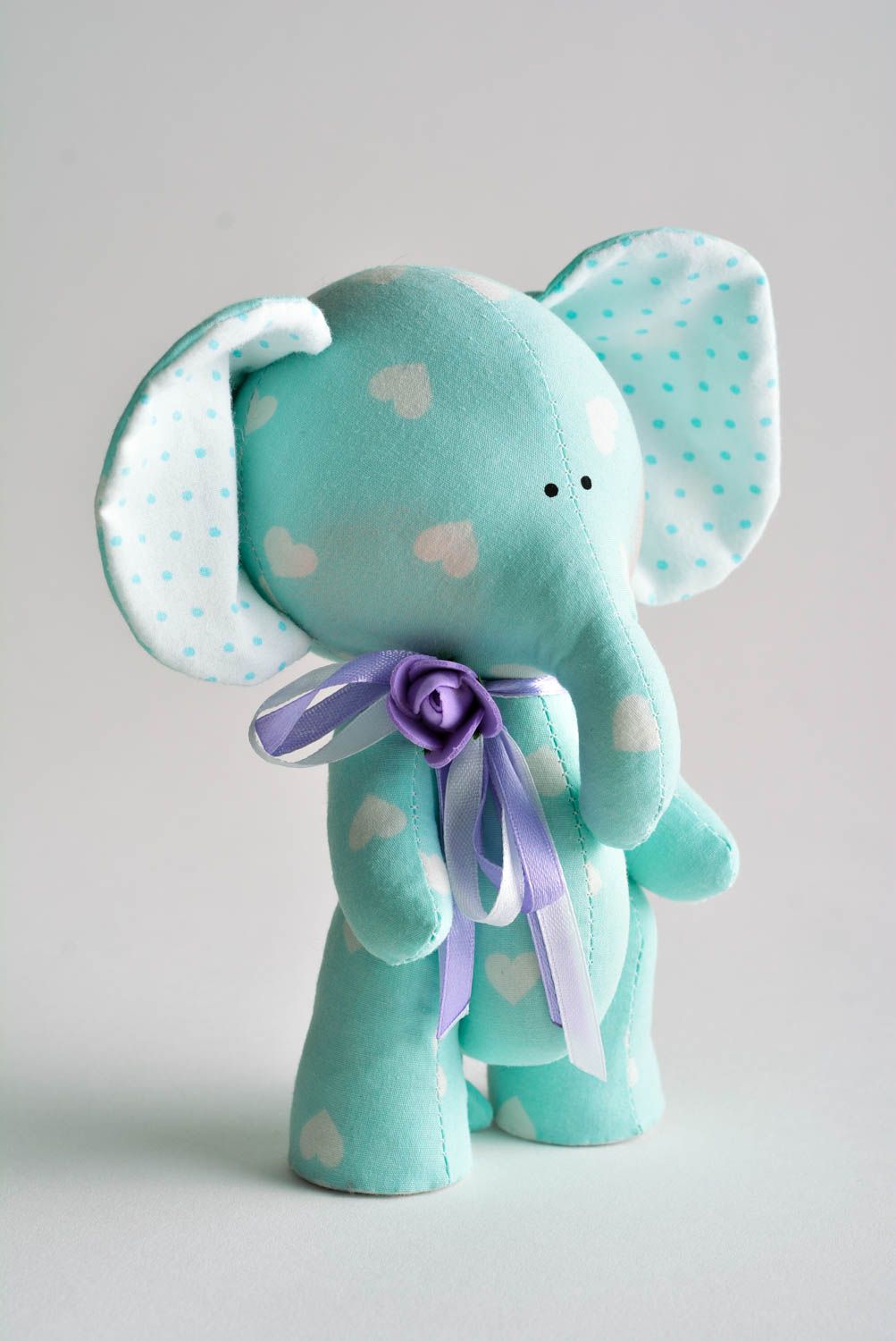 Handmade Deko Spielzeug Elefant Stoff Kuscheltier Geschenk Idee mit Herzen blau foto 5