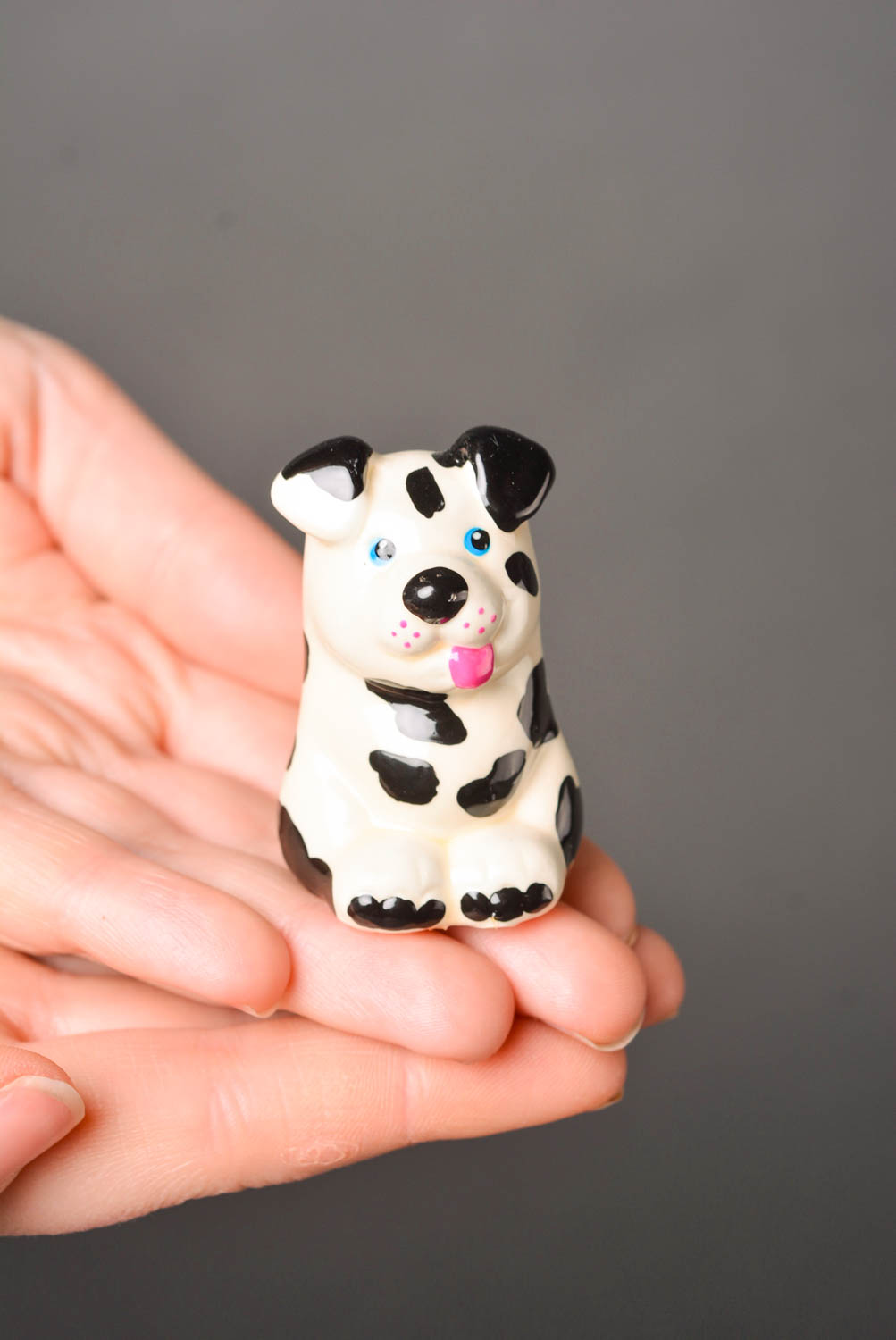 Figurine chien fait main Statuette platre blanc-noir Déco maison Idée cadeau photo 2