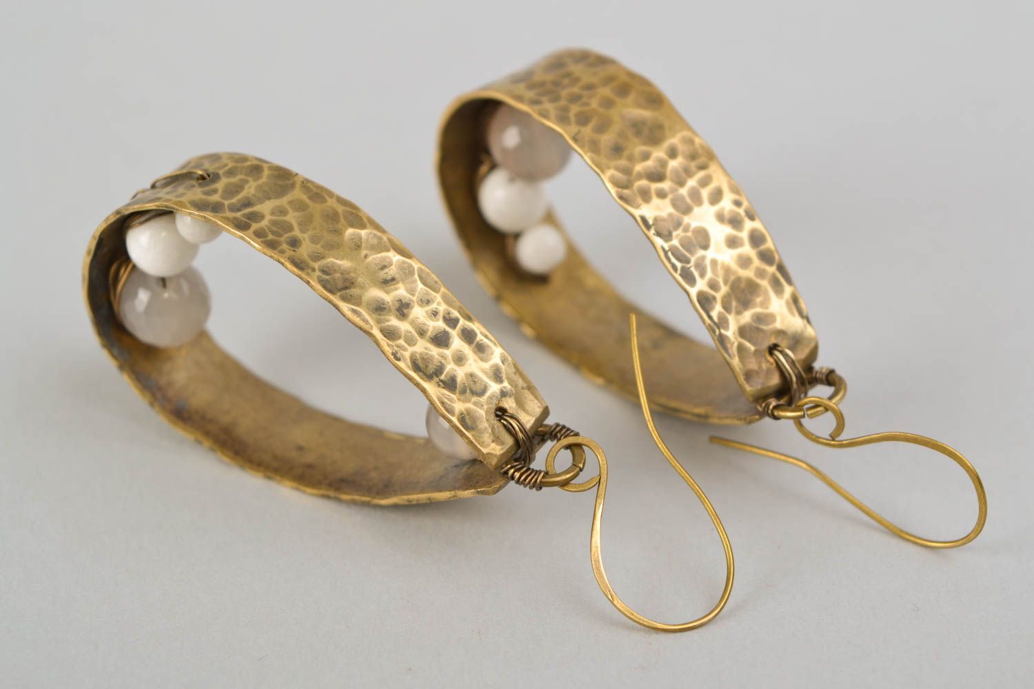 Metal earrings with beads photo 5