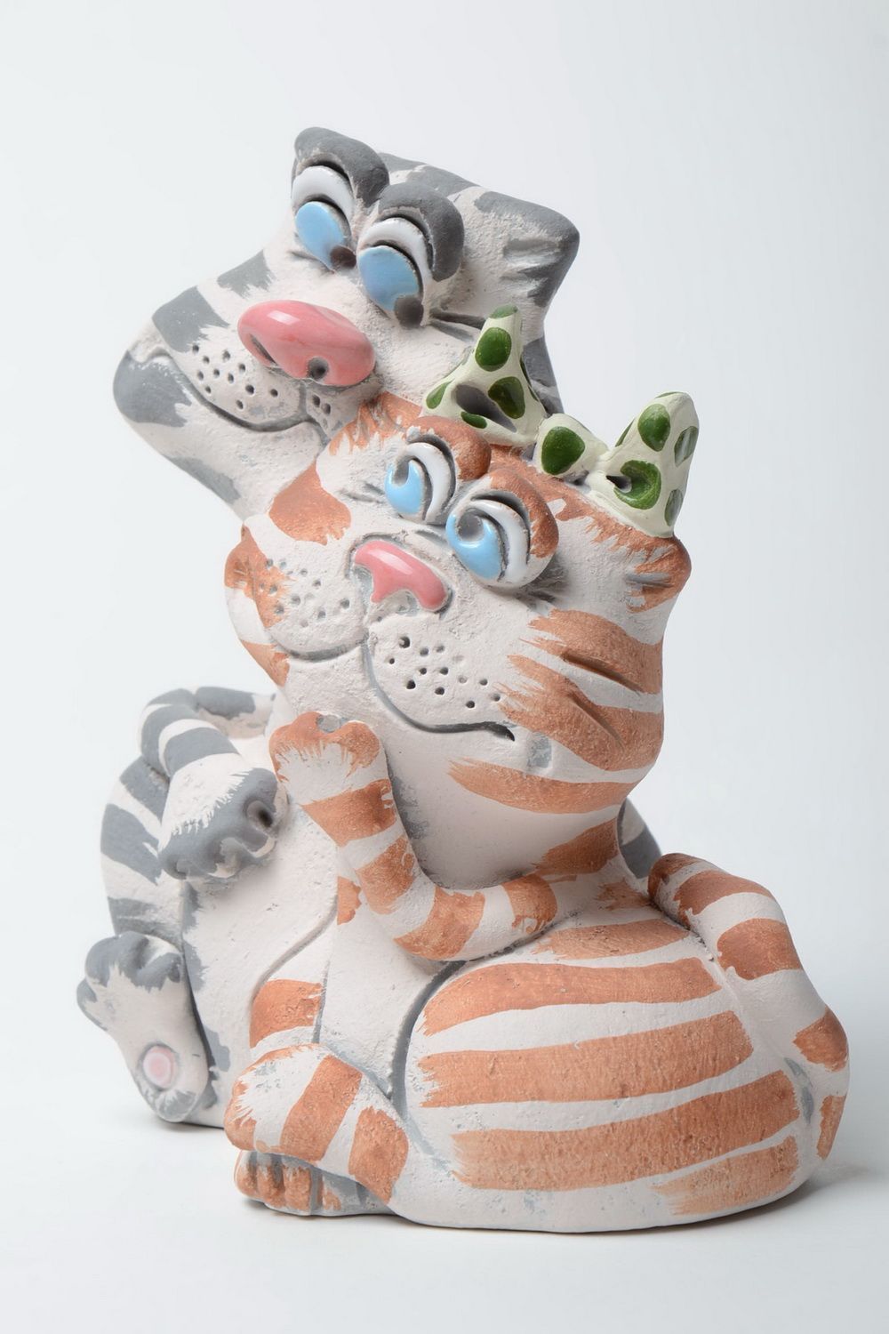 Tirelire céramique chats faite main en demi-porcelaine peinte originale photo 2