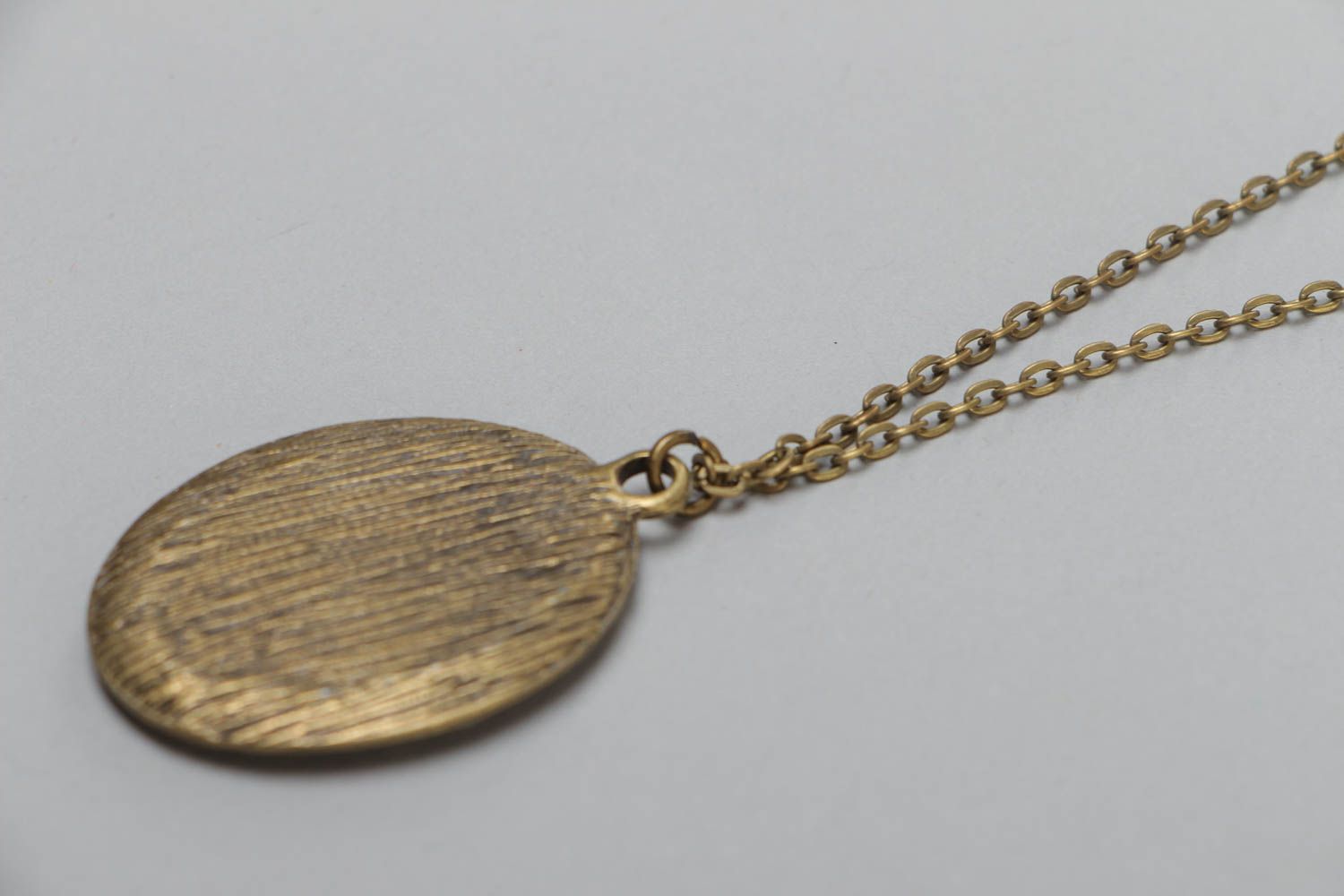 Handmade stylish pendant on a long chain made of metal and glassy glaze  photo 4
