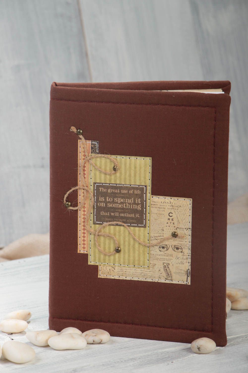Braunes handmade Notizbuch mit Print im Stoff Umschlag künstlerische Handarbeit foto 1