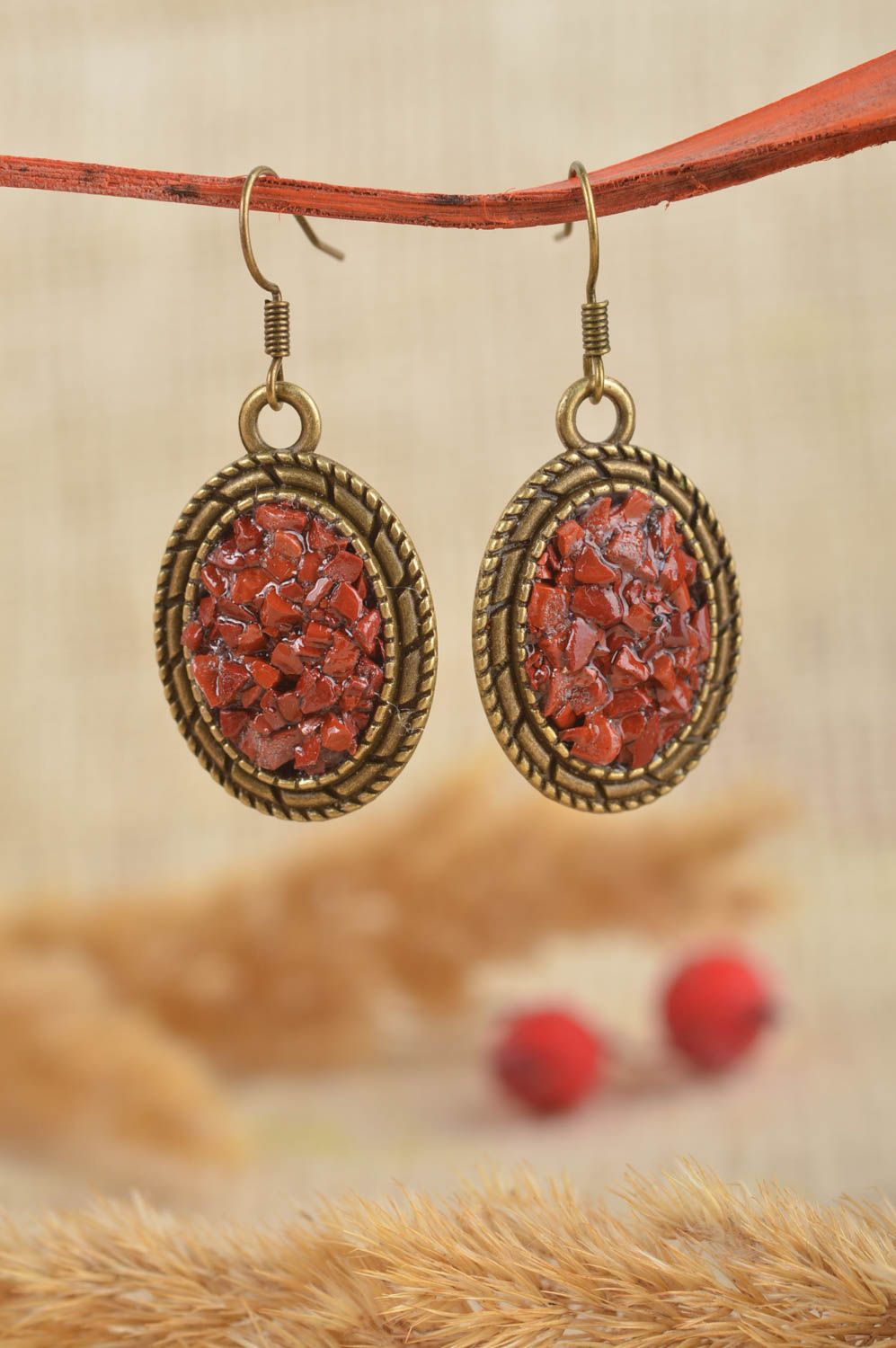 Handmade dangling earrings stylish jewelry earrings with natural stone photo 1