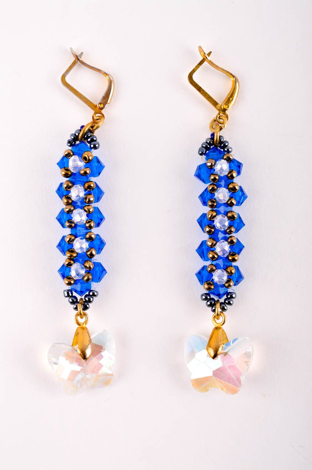 Kristall Schmuck handgemachte Ohrringe in Blau Juwelier Modeschmuck lang schön foto 3