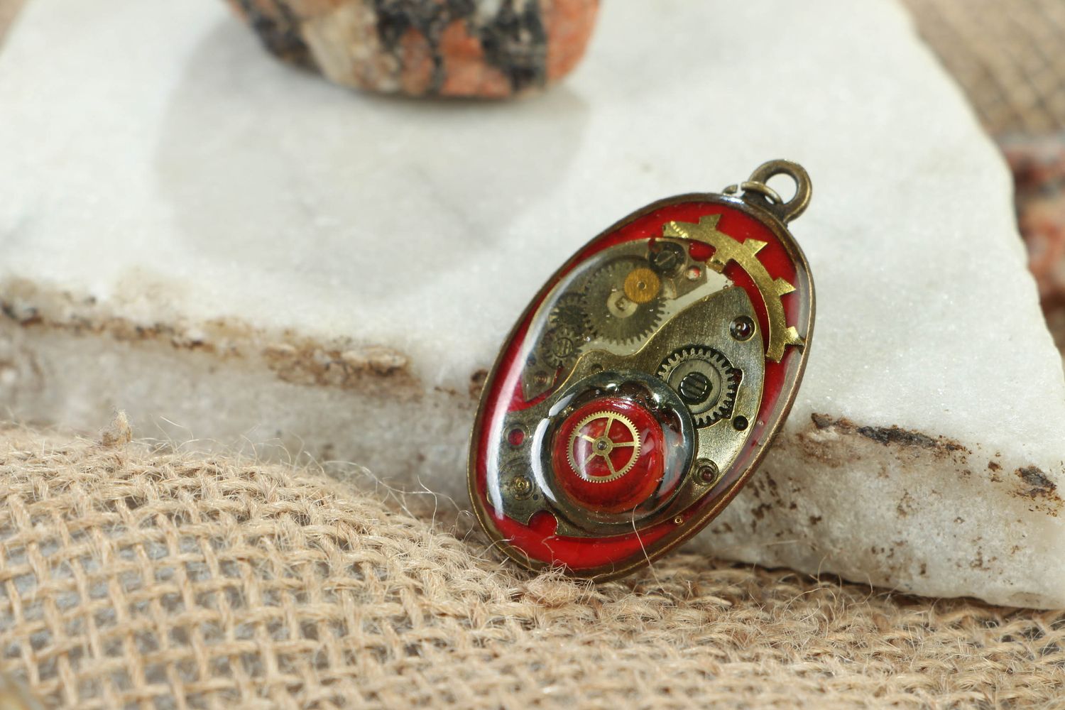 Oval metal pendant in steampunk style photo 5