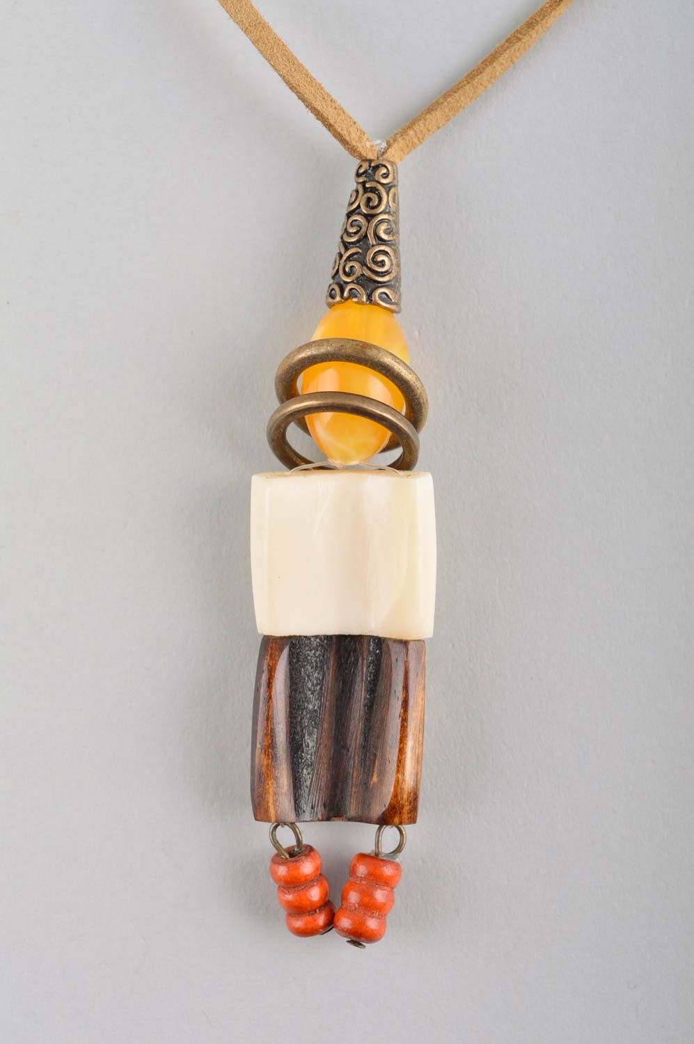 Unusual jewelry wooden pendant handmade women cord pendant fashion accessories photo 3