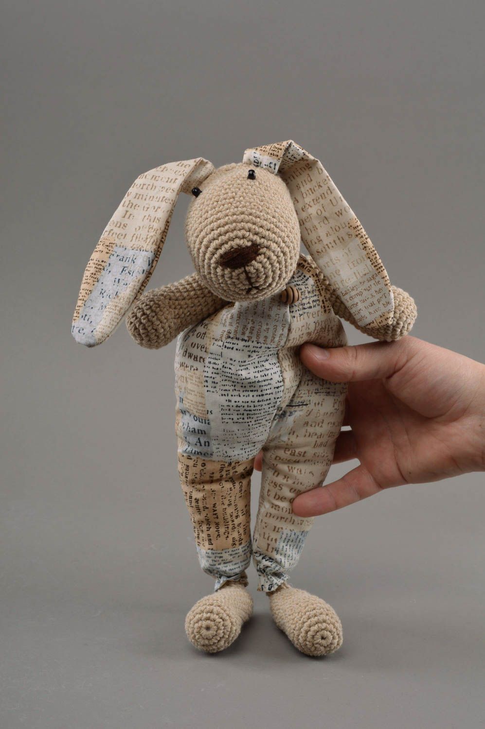 Beautiful handmade soft toy sewn of acrylic and cotton fabric Gray Hare photo 4