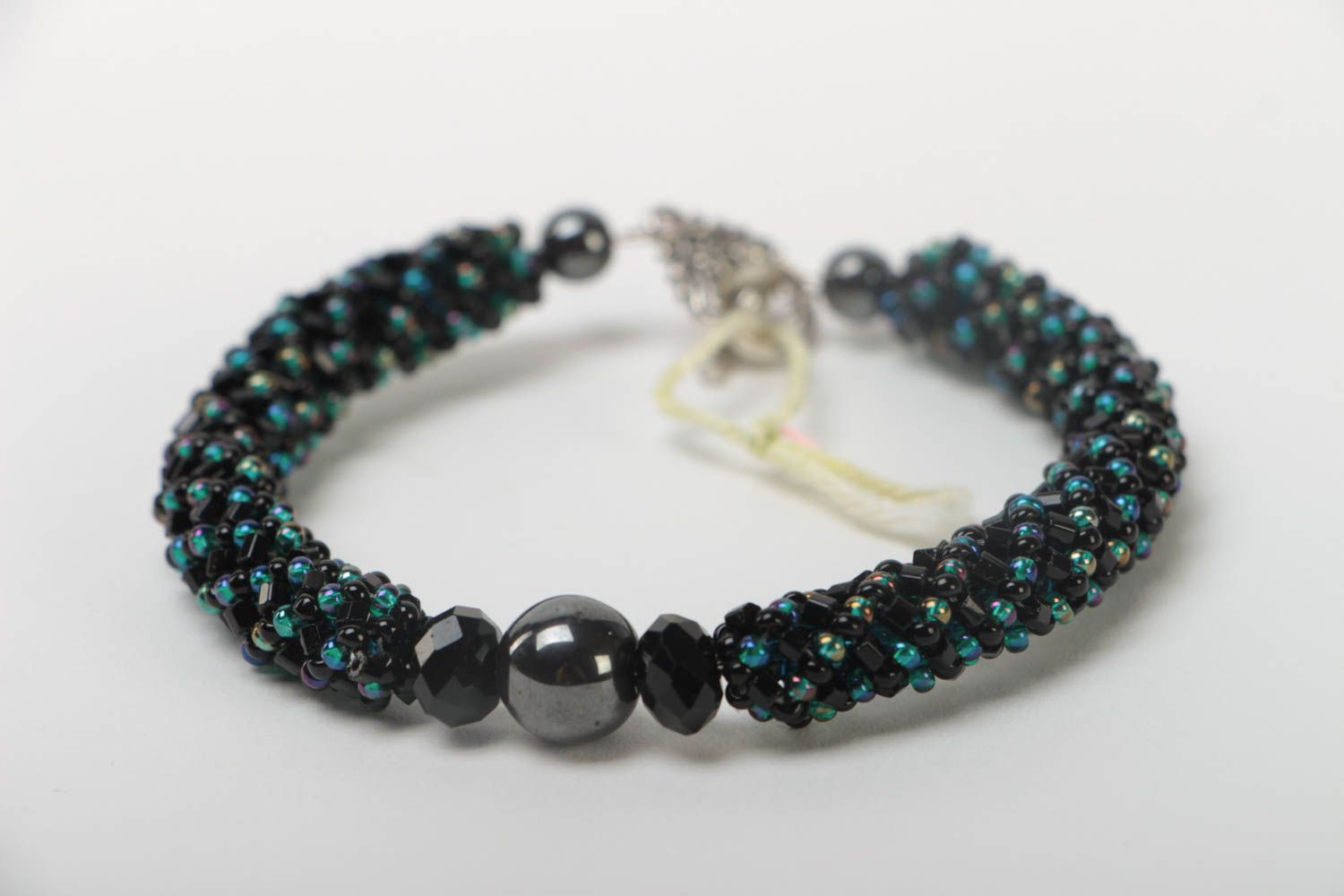 Handmade dark green and black beads cord bracelet for girls photo 3