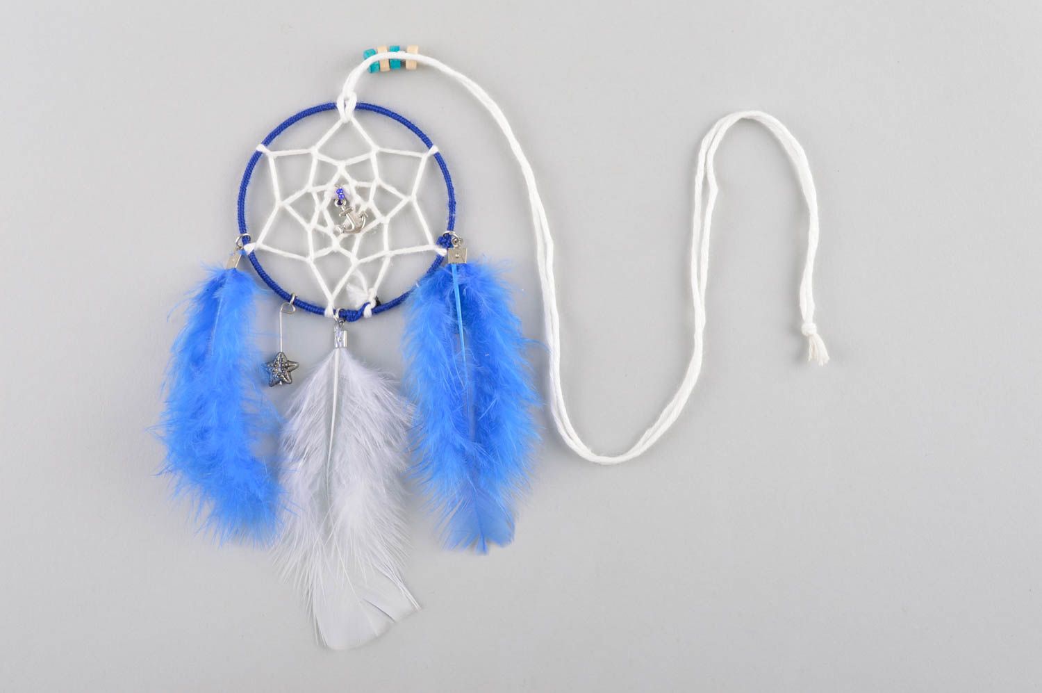 Federschmuck Indianer handmade Traumfänger Kette Feder Kettenanhänger blau  foto 2
