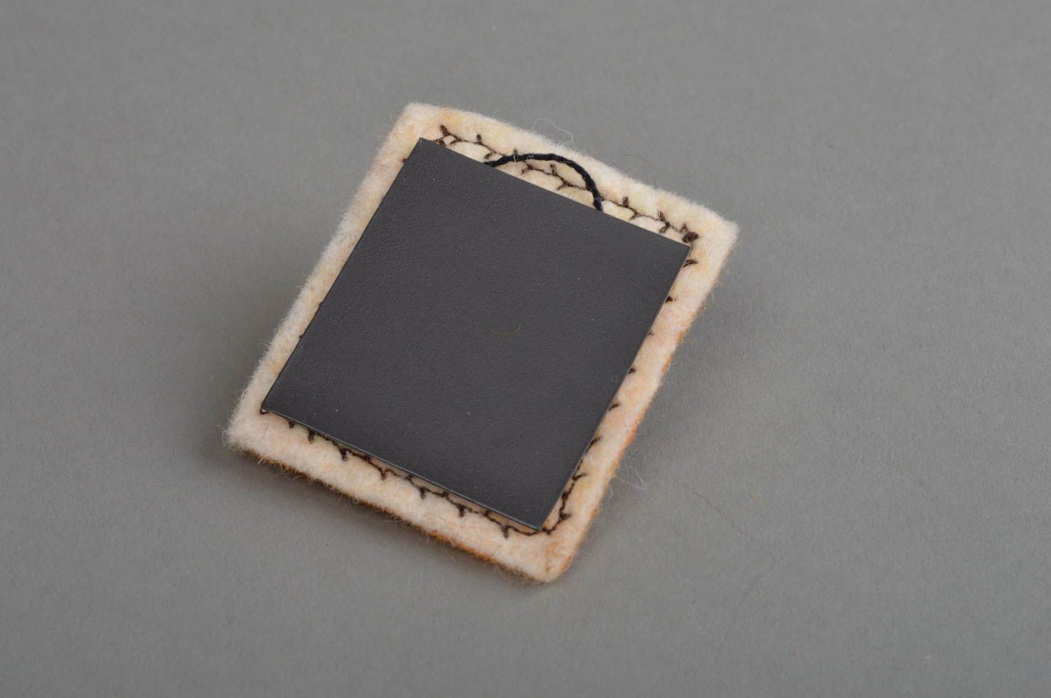 Handmade beautiful square fridge magnet made of wool in shape of sheep photo 5