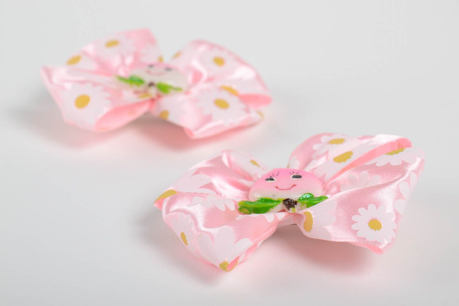 Unusual handmade bow hair clips for kids hair bow textile barrettes gift ideas photo 4