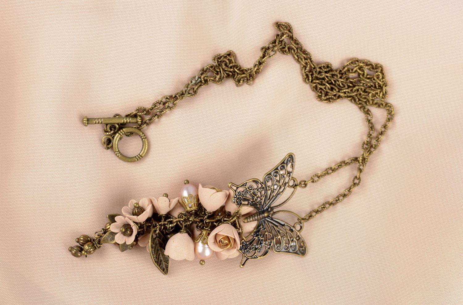 Handmade pendant unusual accessory gift idea clay pendant for women clay jewelry photo 1