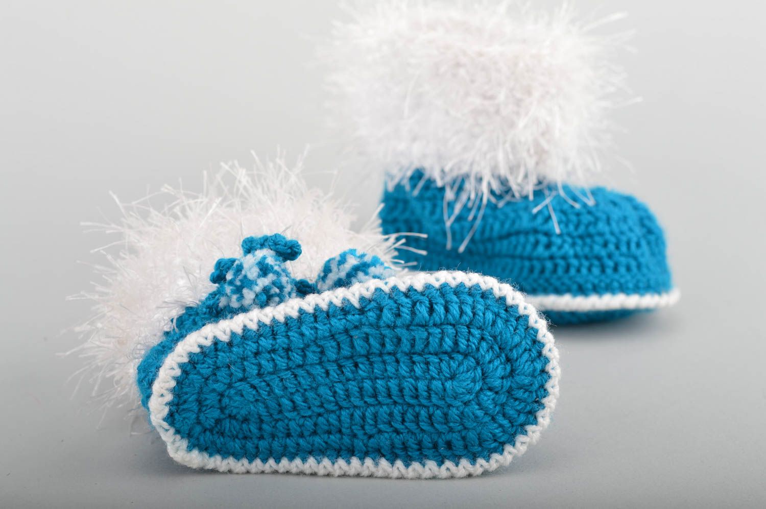 Patucos de bebé tejidos a ganchillo de algodón artesanales azules para niño  foto 5