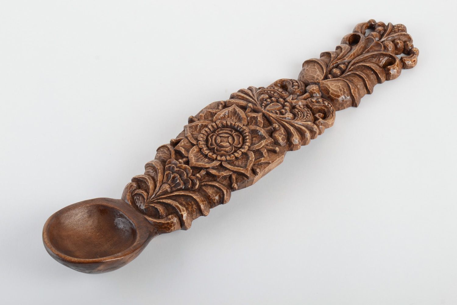 Large handmade wall hanging spoon with fancy art carving in ethnic style photo 2