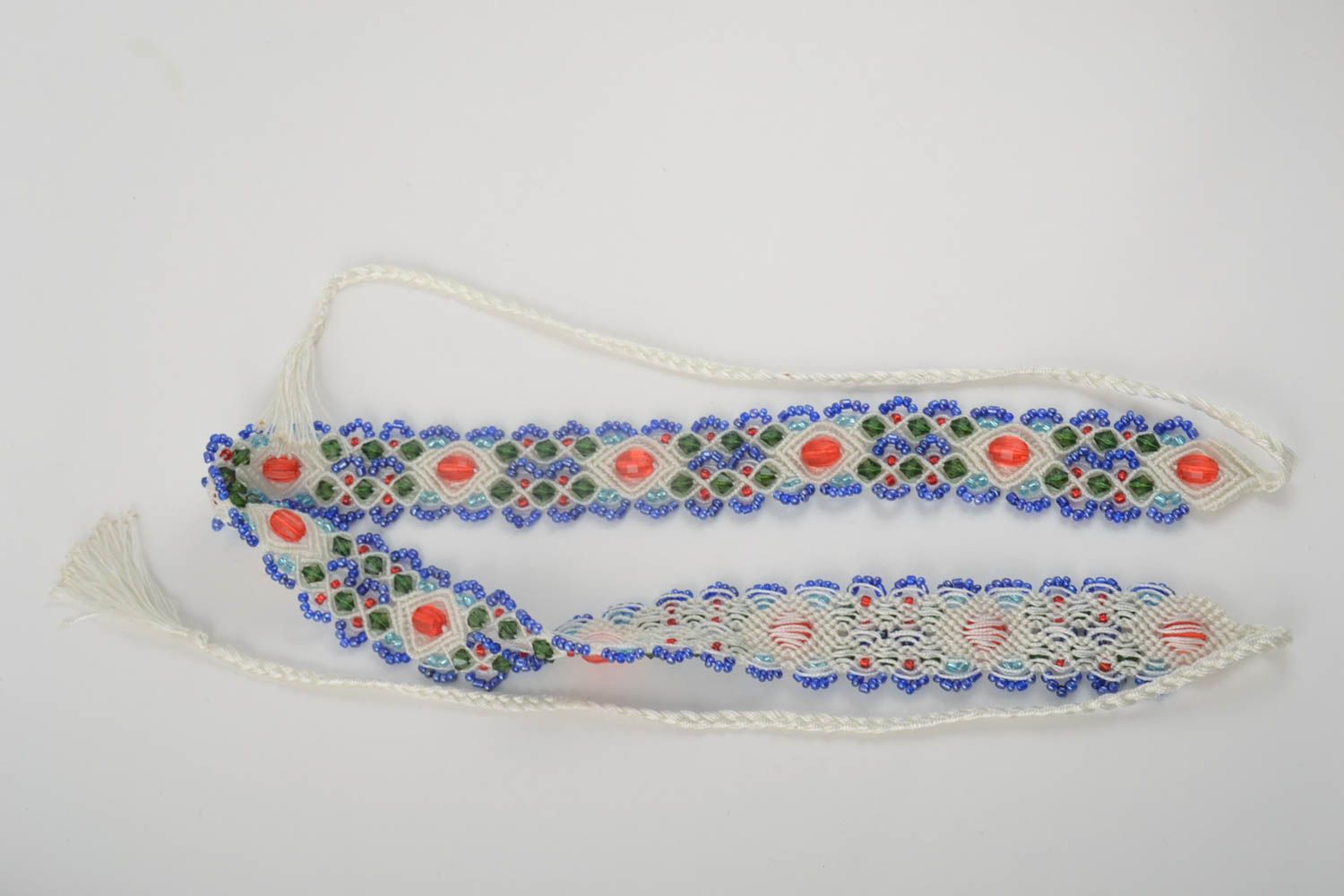 Unusual handmade woven thread belt beaded belt textile accessories for girls photo 4