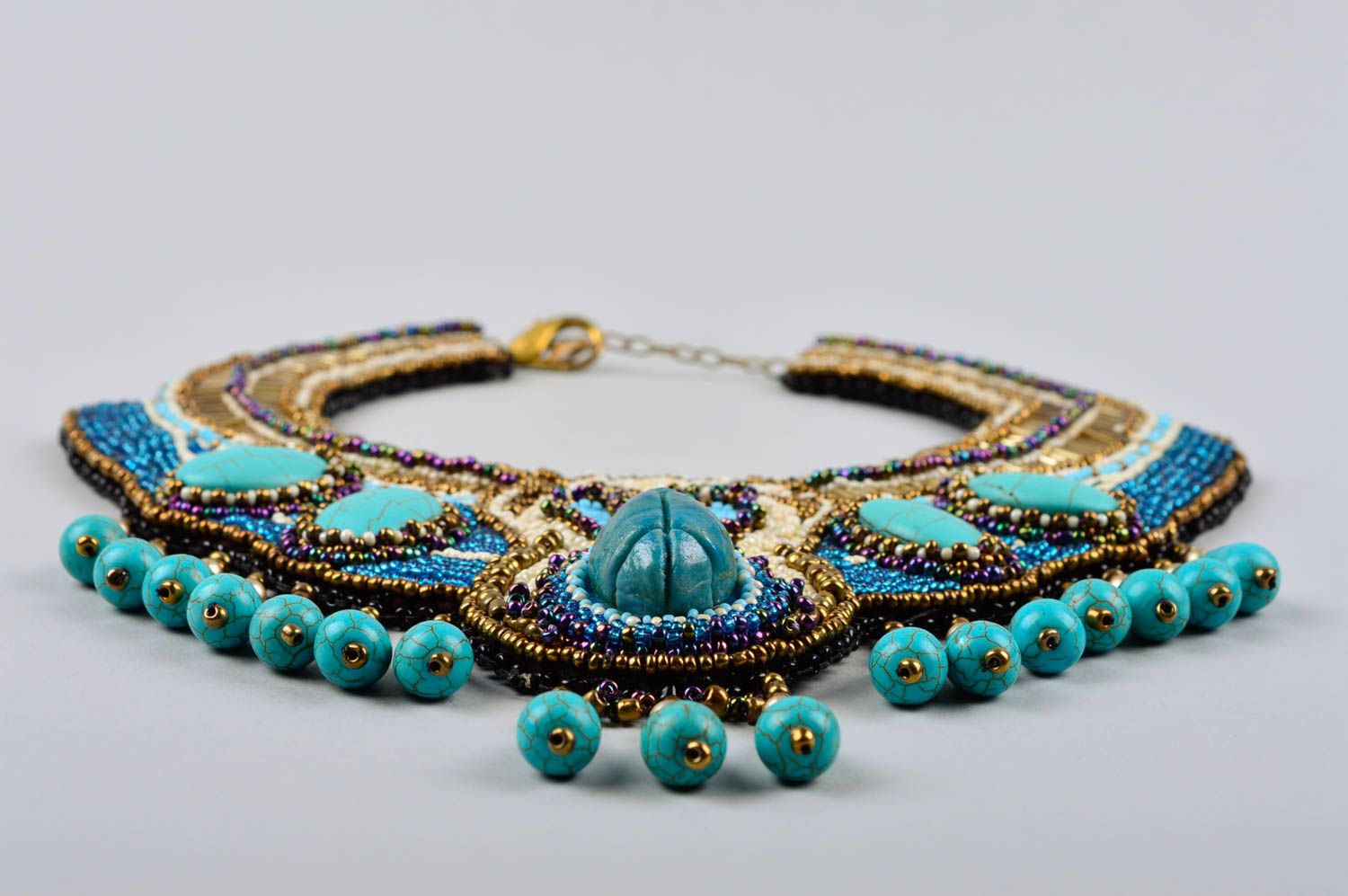 Collier large Bijou fait main Accessoire pour femme perles fantaisie turquoise photo 3