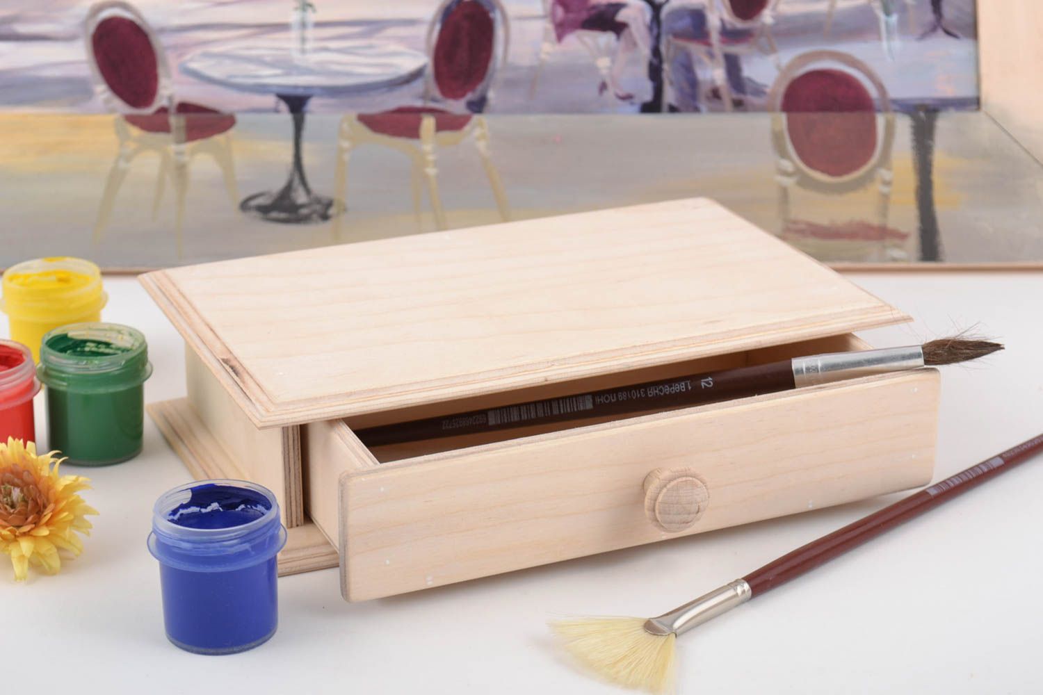 Boîte tiroir en bois brut clair à décorer et peindre faite main petite photo 1