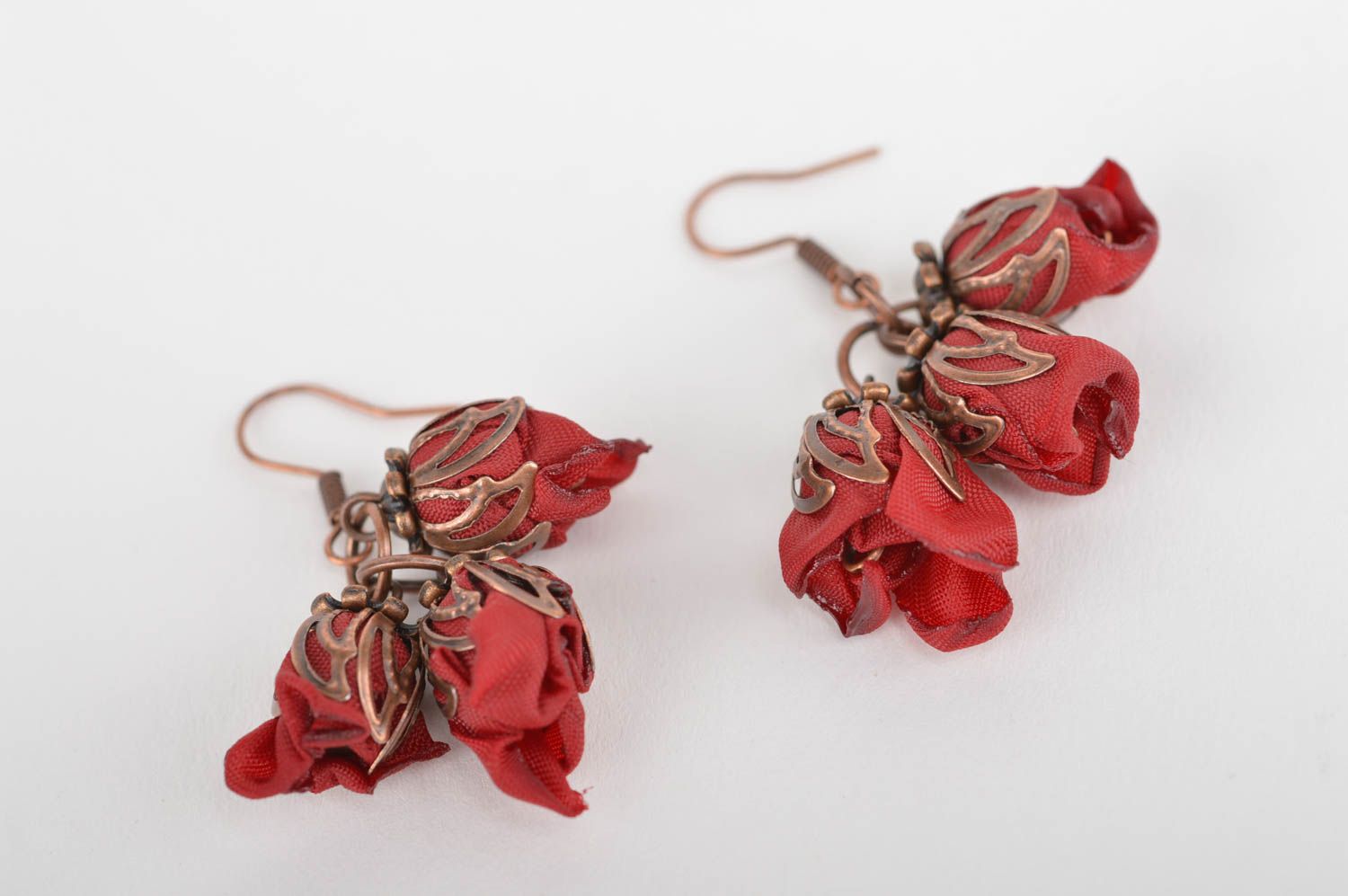 Handmade flower earrings claret textile accessory cute earrings with charms photo 5