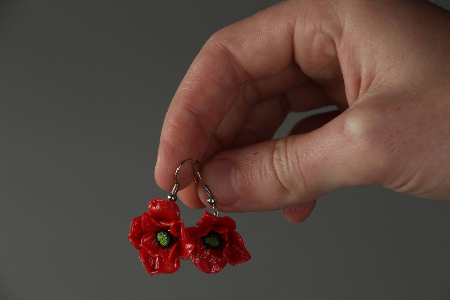 Unusual polymer clay earrings Poppies photo 3