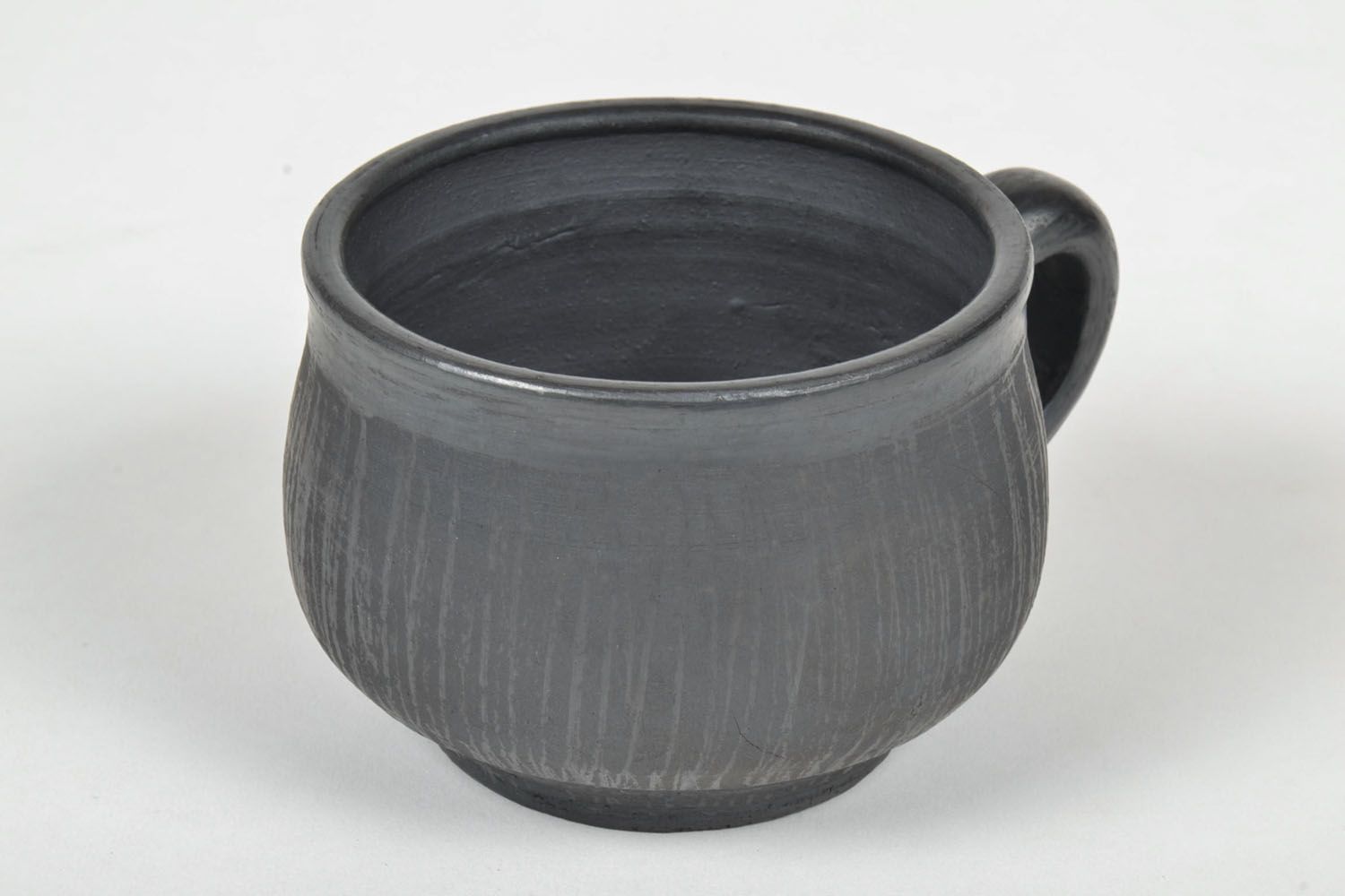 Black clay unglazed coffee cup with handle 0,75 lb photo 3