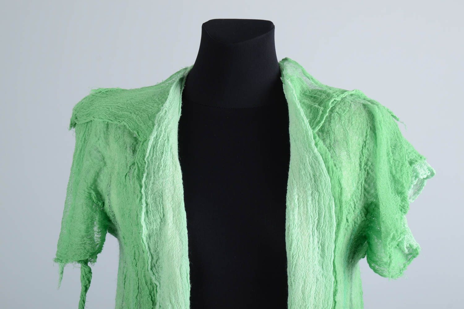 Одежда ручной работы летнее пальто шерстяная накидка женская одежда зеленая фото 2