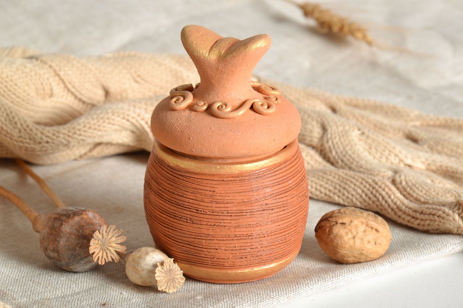 8 oz ceramic jar décor with lid in terracotta color 0,5 lb photo 1
