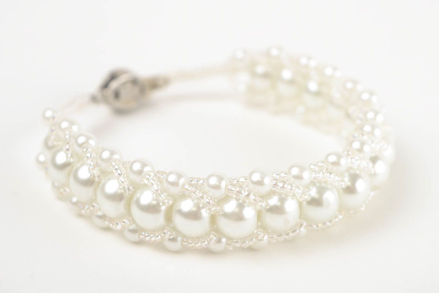 Bracelet en perles de rocaille Bijou fait main blanc Accessoire femme original photo 5