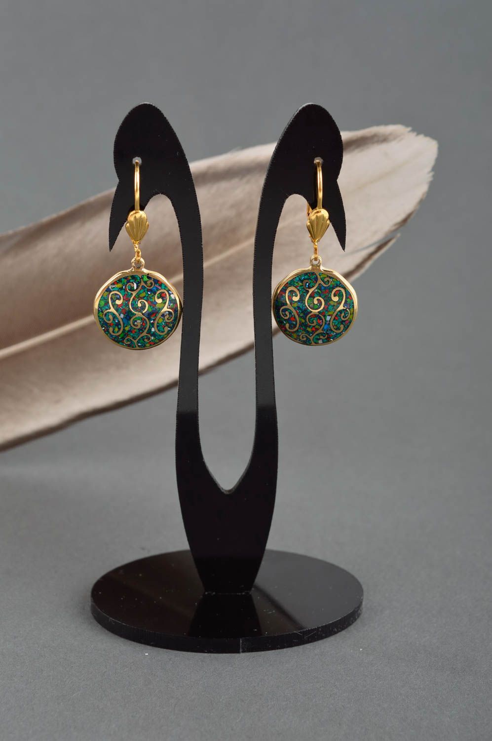 Handmade metal earrings with natural stones brass earrings fashion bijouterie photo 1