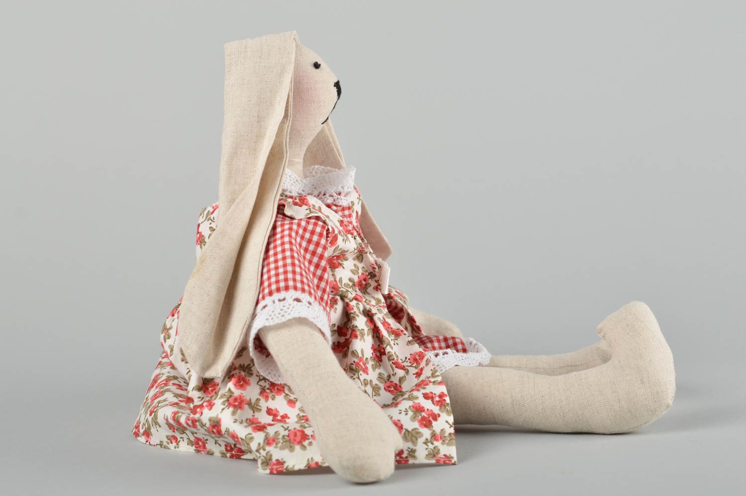 Coniglio di stoffa fatto a mano pupazzo ecologico originale regalo per bambina foto 3