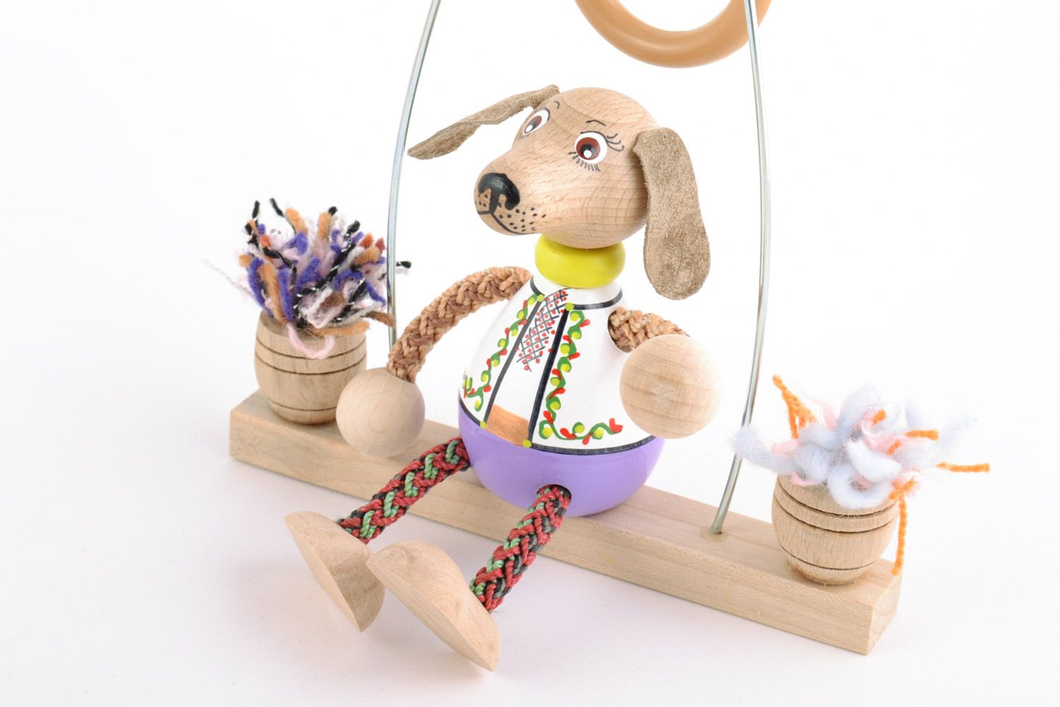 Beautiful handmade painted wooden toy dog with spring photo 4