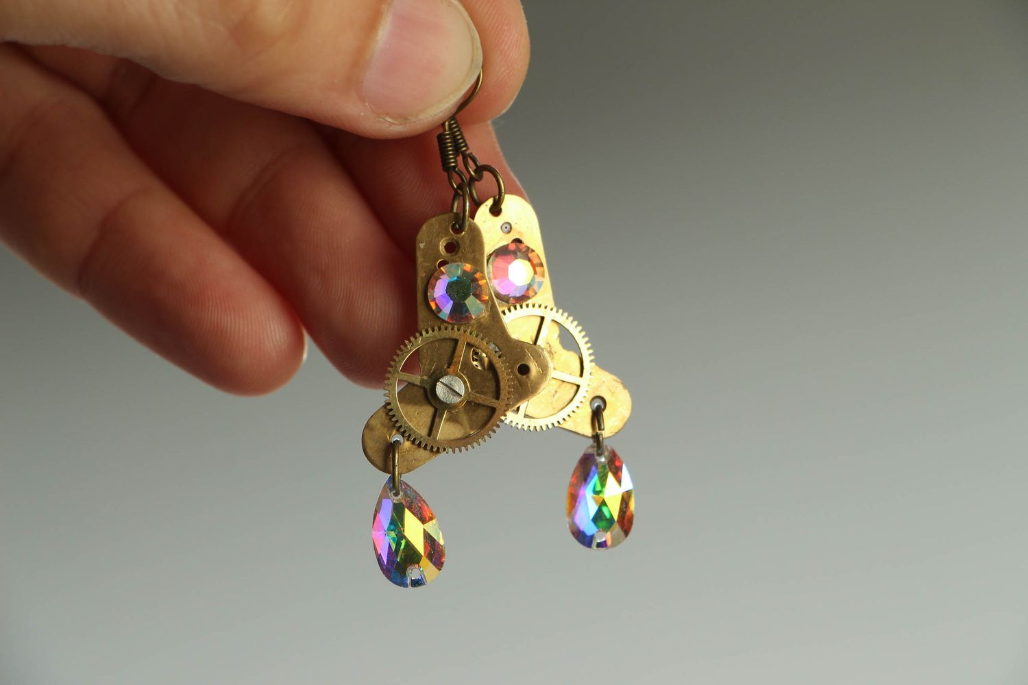 Steampunk long earrings with clockwork details photo 4