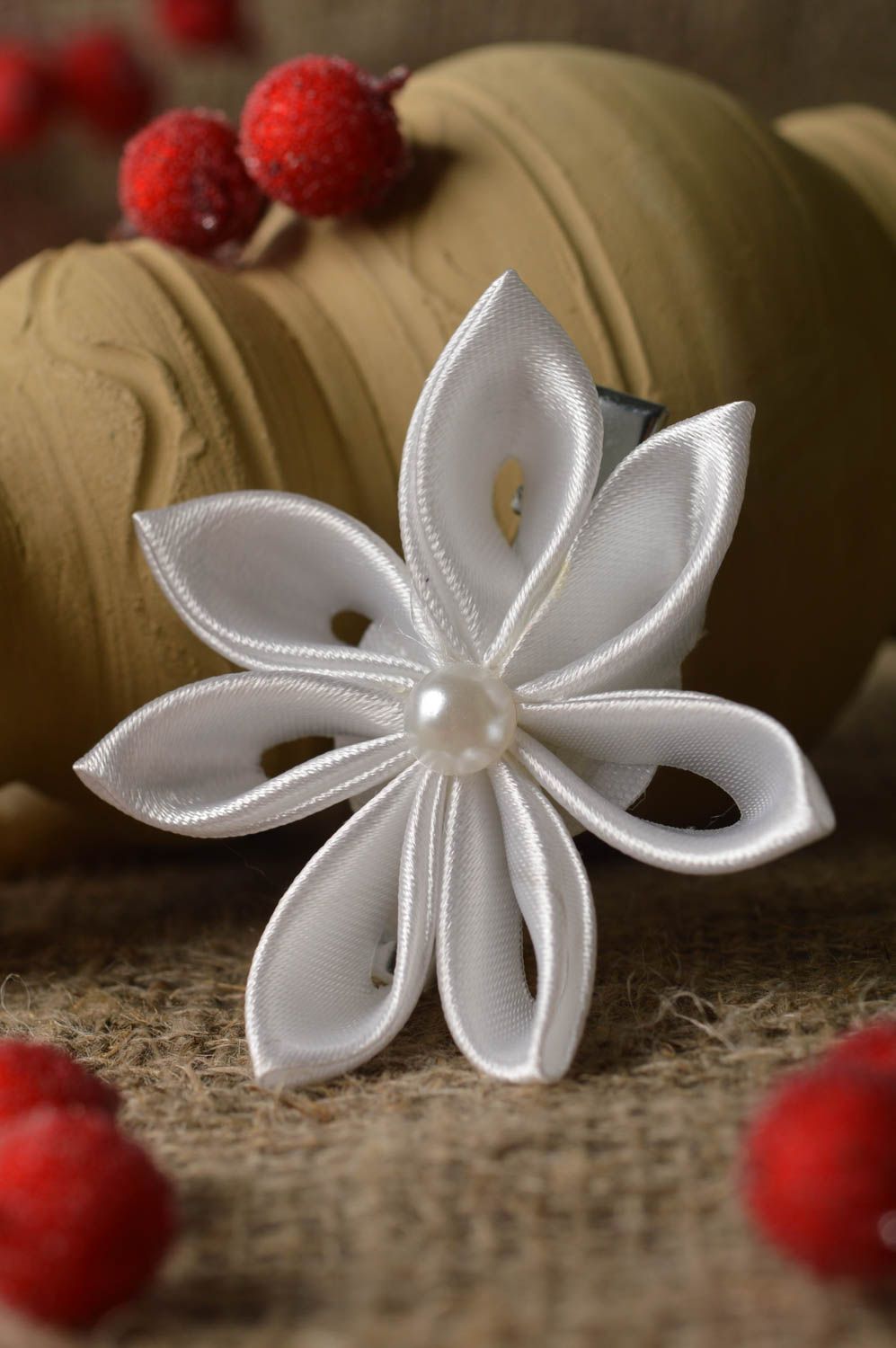 Stylish handmade textile barrette homemade hair clip flowers in hair gift ideas photo 1