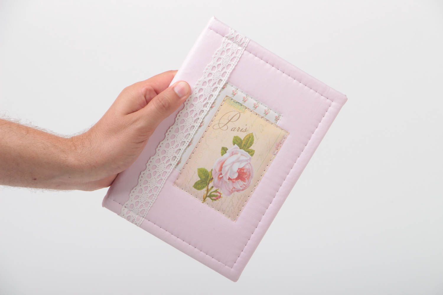 Handmade Notizblock in Rosa mit Stoff Hülle Spitze mit Rose Muster Notizbuch foto 5