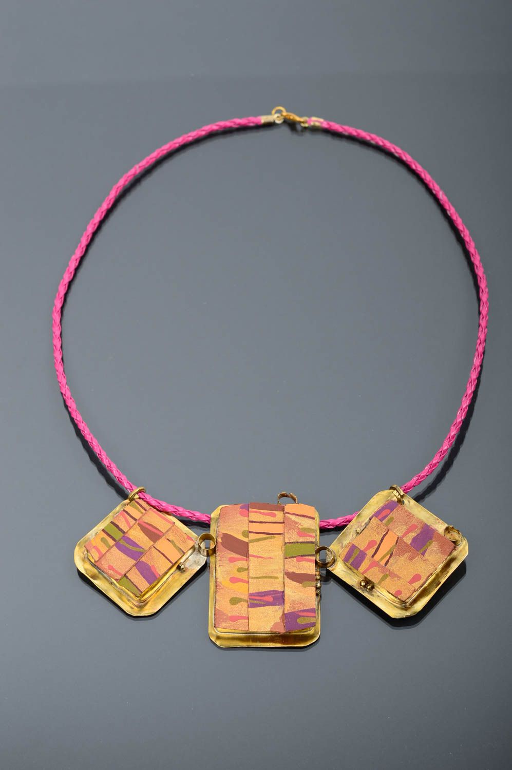 Stylish handmade ceramic necklace leather necklace textile necklace gift ideas photo 1