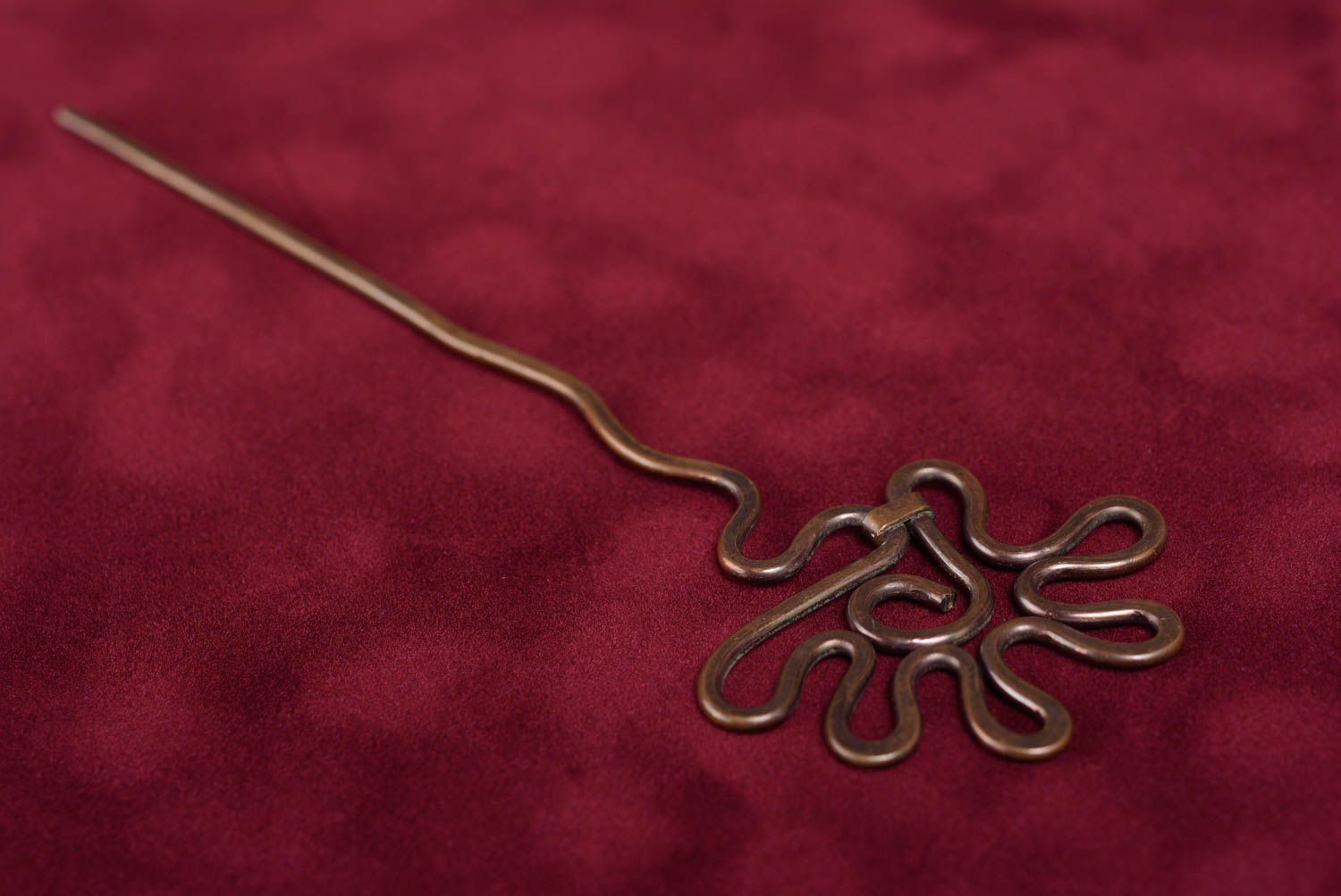 Handmade stylish copper hairpin wire wrap technique designer hair accessory photo 1