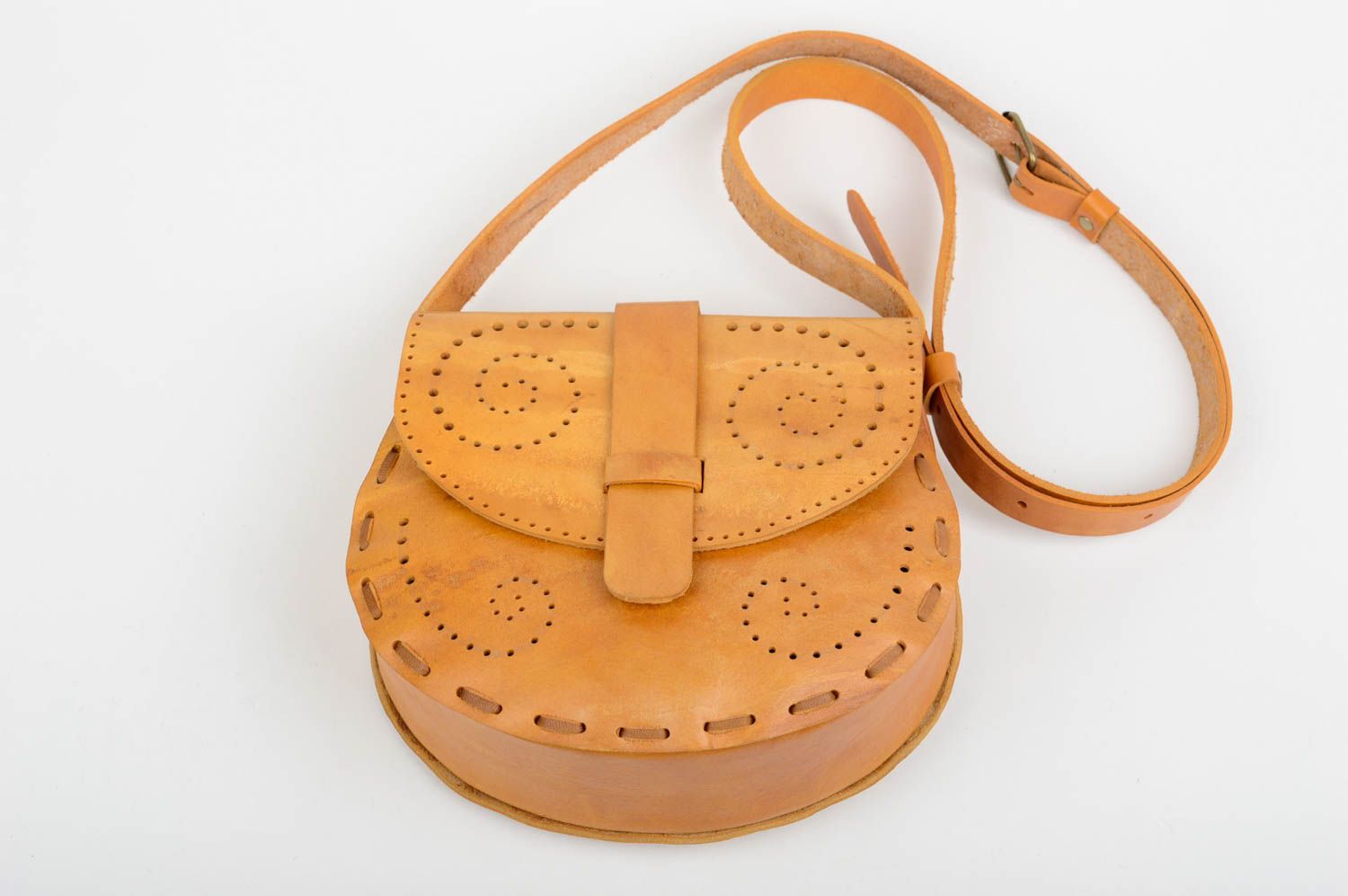 Bolso de cuero natural marrón claro artesanal regalo original accesorio de moda foto 4