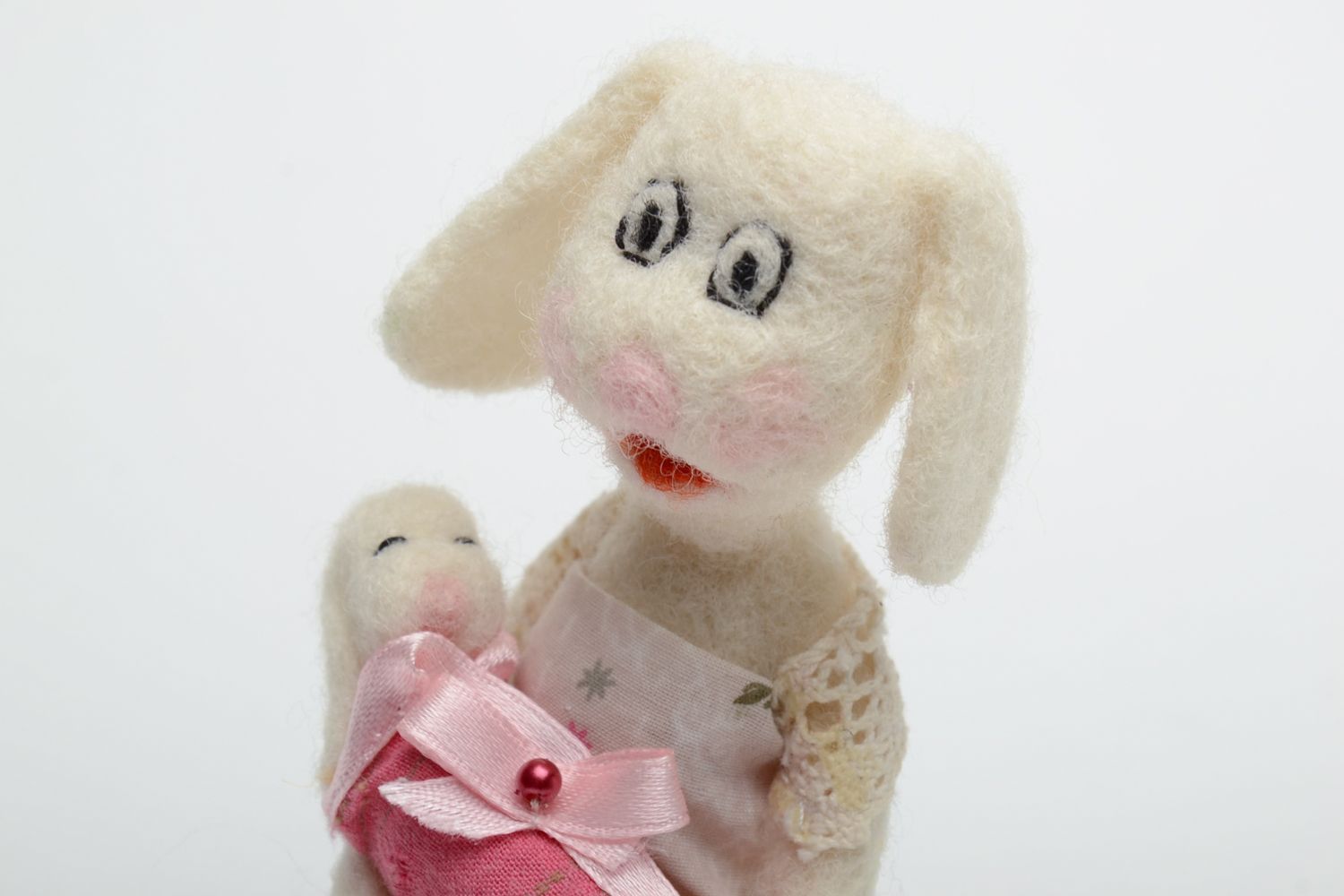 Handmade soft toy felted of wool Rabbit with Baby photo 3