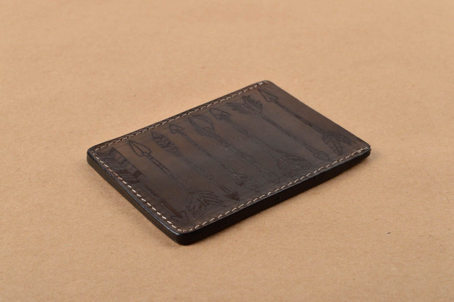 Кожаный аксессуар ручной работы кошелек для карточек оригинальный подарок фото 5