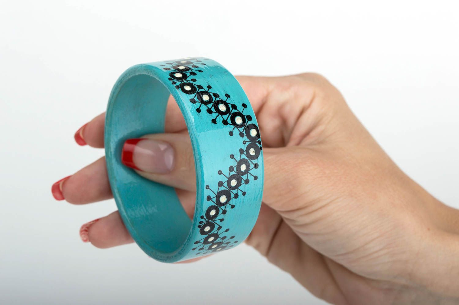 Holz Armband handgemachter Schmuck Damen Armband breit blau einzigartig schön foto 2