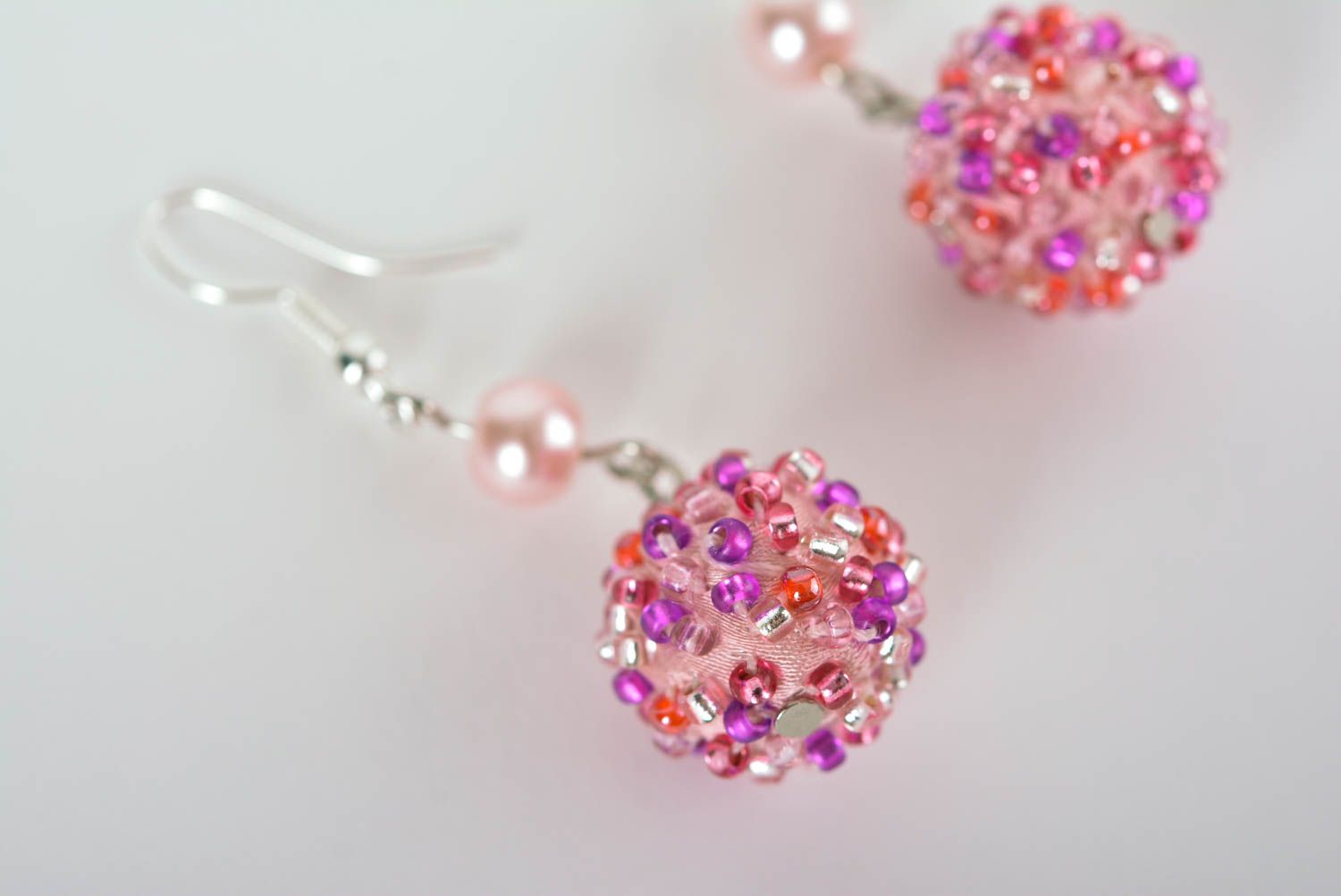 Handmade long beaded earrings stylish pink earrings cute designer jewelry photo 2